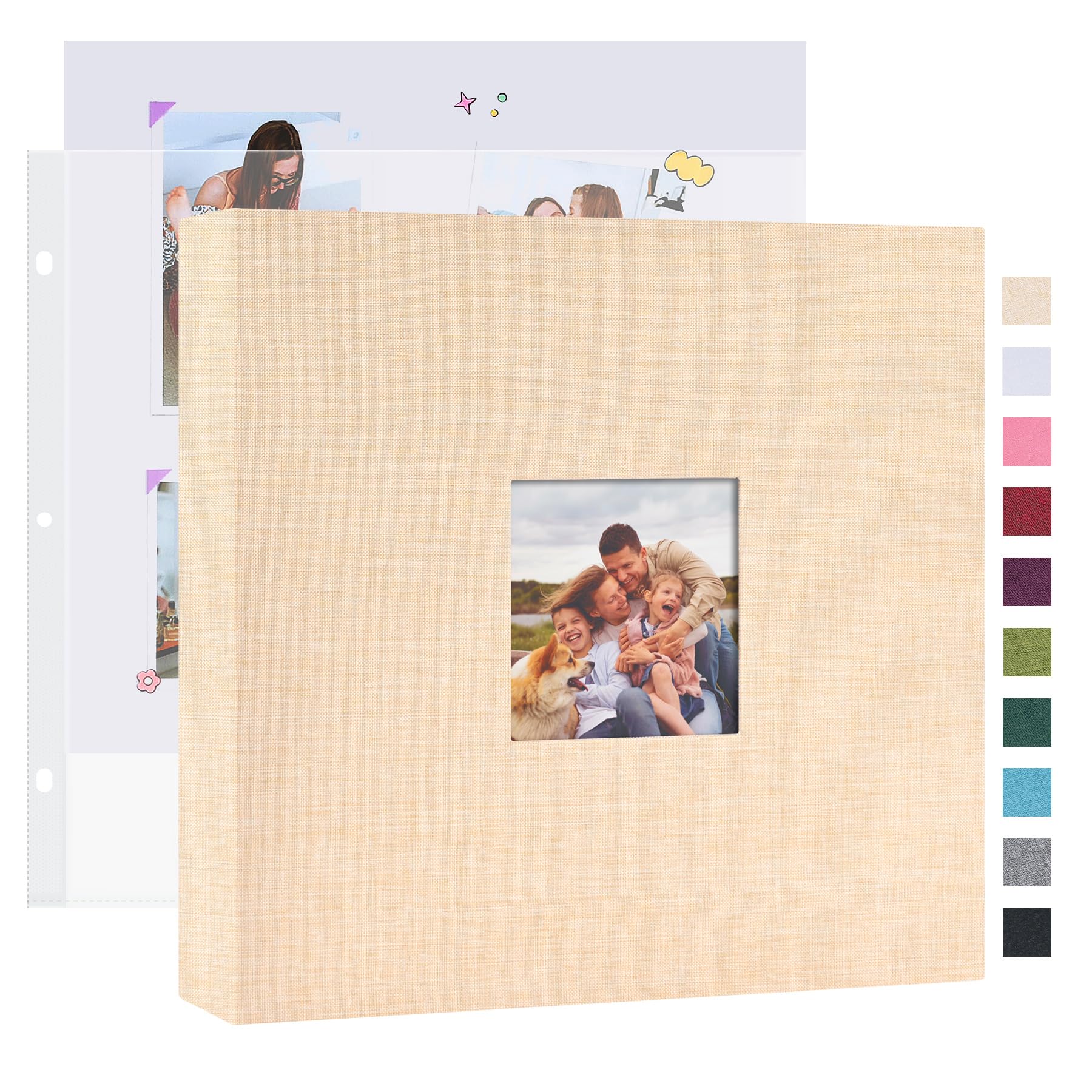 Mublalbum DIY Photo Album 10"x10" with 20 Plastic Covers, Linen Cover, 3 Rings, Binder for Wedding, Baby, Family and DIY Projects (Beige)