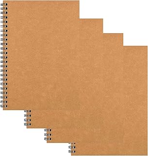4 Pack Sketchbook A5, 120GSM/100 Pages Sketch Pad Notebook, Sprial Sketch Book Paper, Kraft Cover Blank Drawing Pad for Boys Girls Painting Watercolor,Journalr,Drawing Landscape