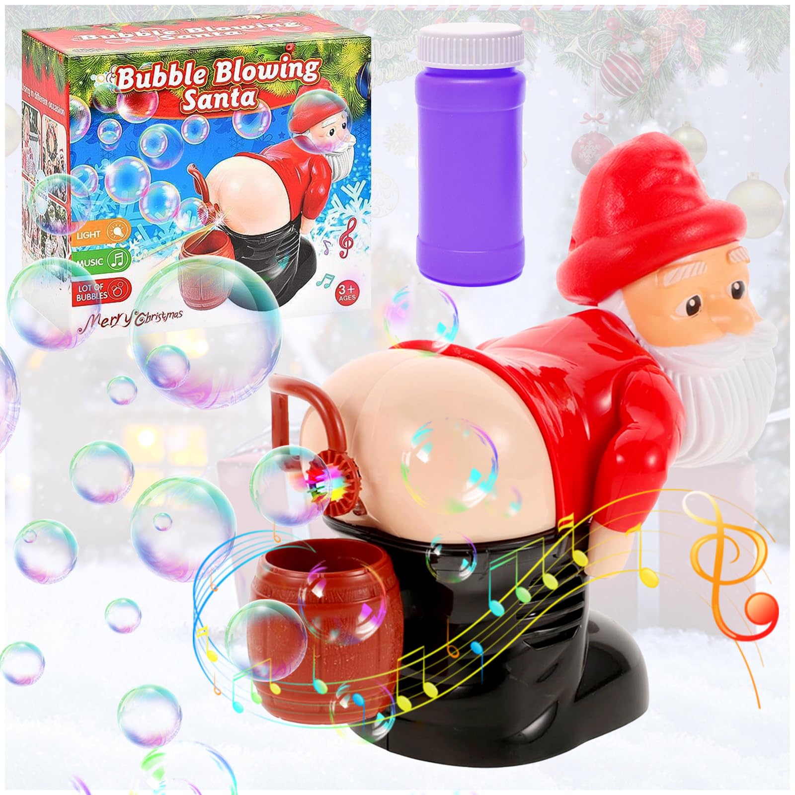 Bubble Solution Farting Santa Bubble Machine,Farting Bubble Machine,Santa Automatic Bubble Machine,Electric Blowing Bubble Toy with Light and Music,Funny Gifts for Christmas Birthdays,Parties