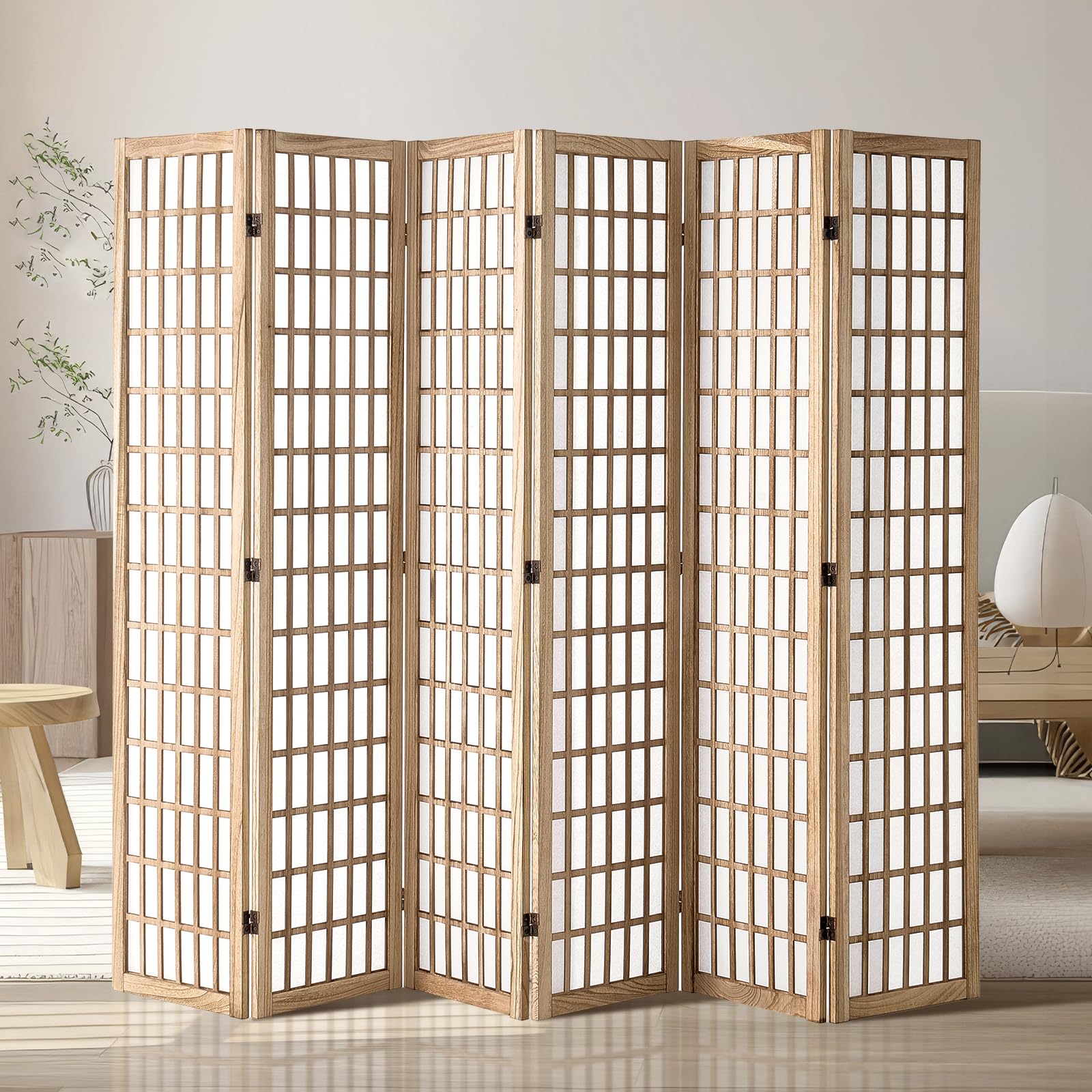 VEVOR Room Divider, 6 Panel Japanese Room Divider, Wood Folding Privacy Screen Indoor, Partition Dividers Portable Decoration Screens, for Room Separation Home Office Restaurant & Bedroom(Natural)