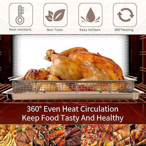 Miniatura 3 de Cesta de repuesto para freidora de aire, juego de 2 piezas de 18.9 x 13.1 pulgadas, bandeja de repuesto para freidora de aire de acero inoxidable de
