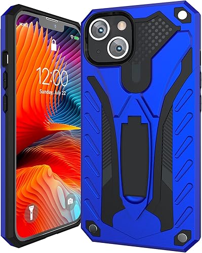 Kitoo Defender - Funda ecológica, diseñada para iPhone 13, con soporte, grado militar, a prueba de golpes, 12 pies, probada en caídas, color azul