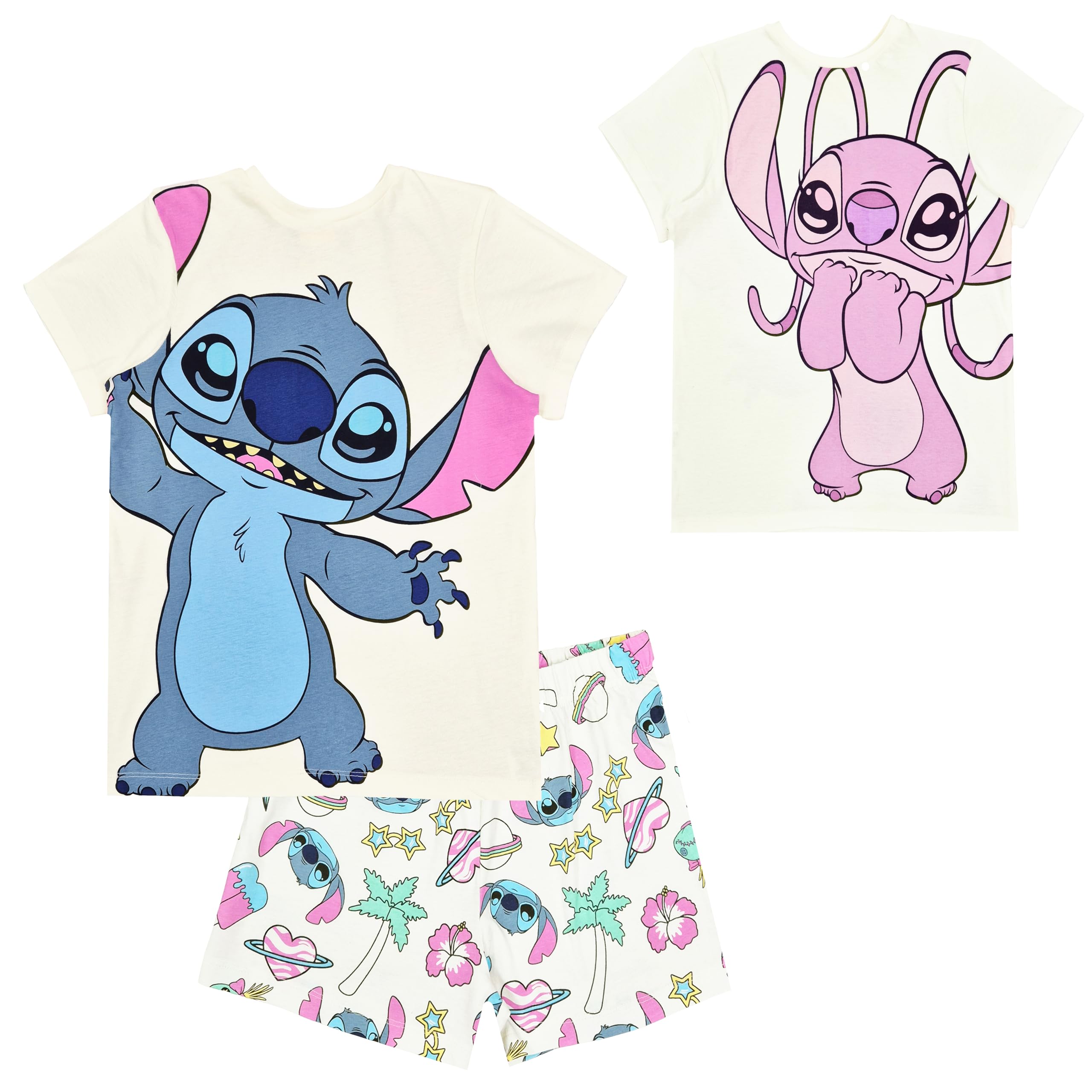 Disney Lilo & Stitch Girls Short Pyjamas Character Angel PJs Front & Back Top (Lilo Angel Shorty, 9-10 Years) Cream