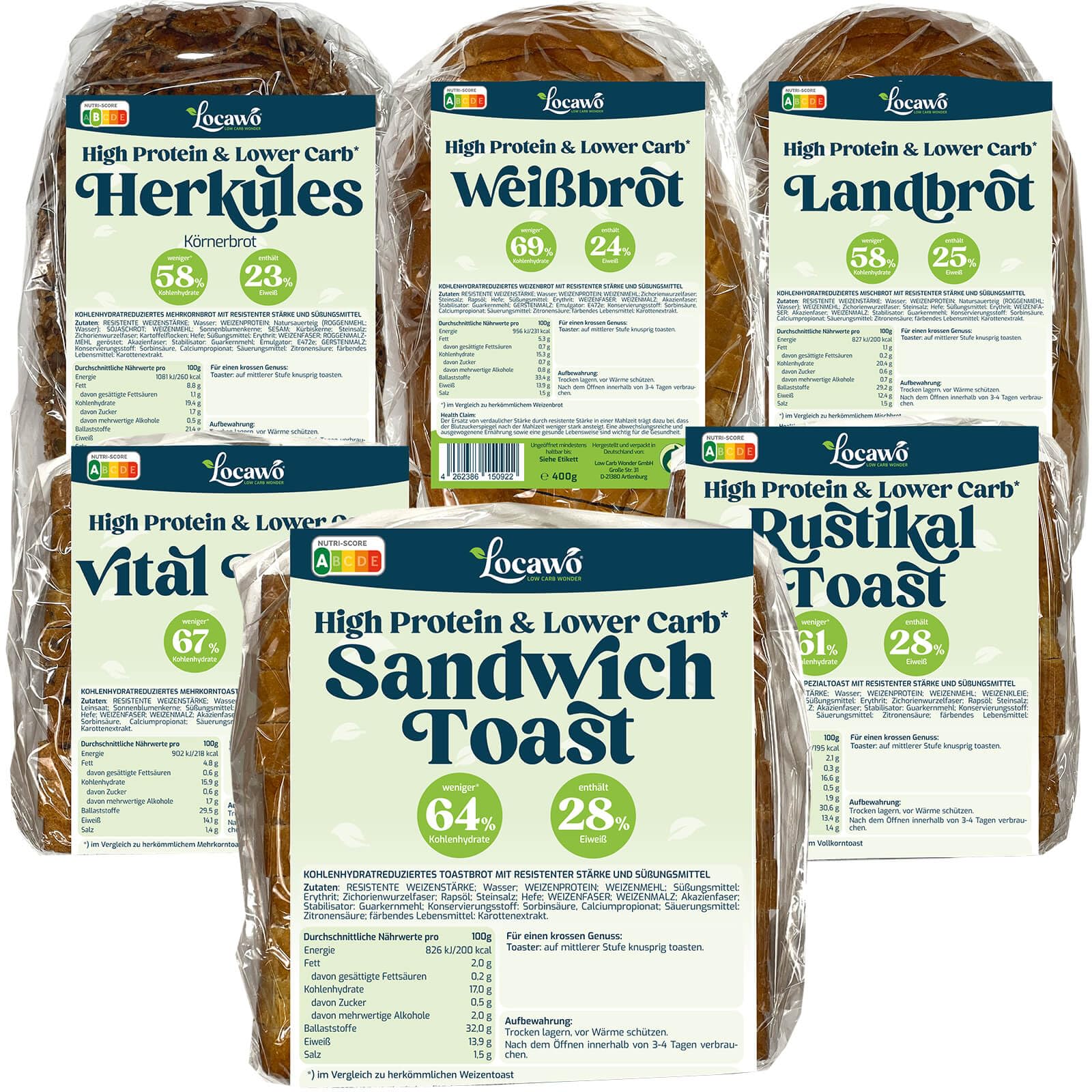 Locawo High Protein & Low Carb Brot Box | Eiweißbrot | Voller Weizengeschmack | Vegan | ideal für eine eiweißreiche, kalorien- und zuckerreduzierte Ernährung