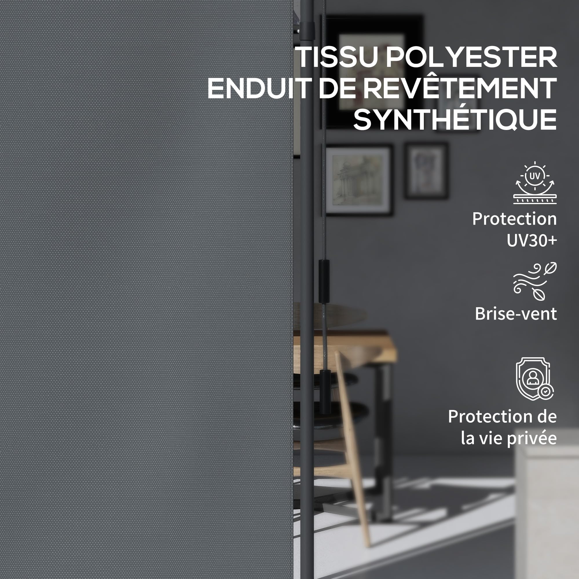 Outsunny Store extérieur sur Pied Store Manuel rétractable Store Enroulable Longueur réglable dim. 1,2 x 2,2-3,1 m avec manivelle Installation sans perçage métal alu. Polyester Gris foncé