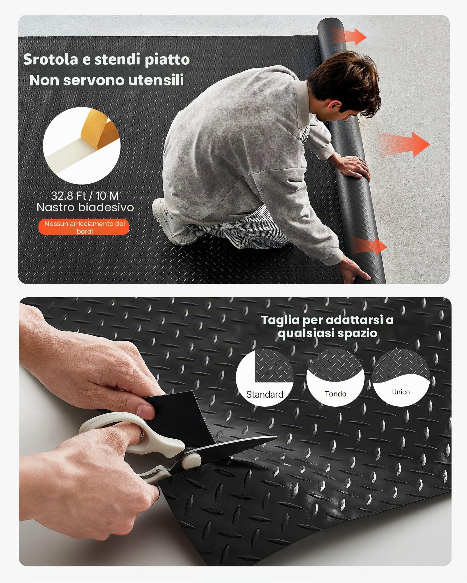 VEVOR Tappeto Rivestimento da Pavimento in PVC 1,2 x 2,13 m, Tappetino Protettivo per Pavimento Diamantato Spesso 2,2 mm con Nastro Biadesivo Antiscivolo, Facile da Pulire per Magazzini, Nero