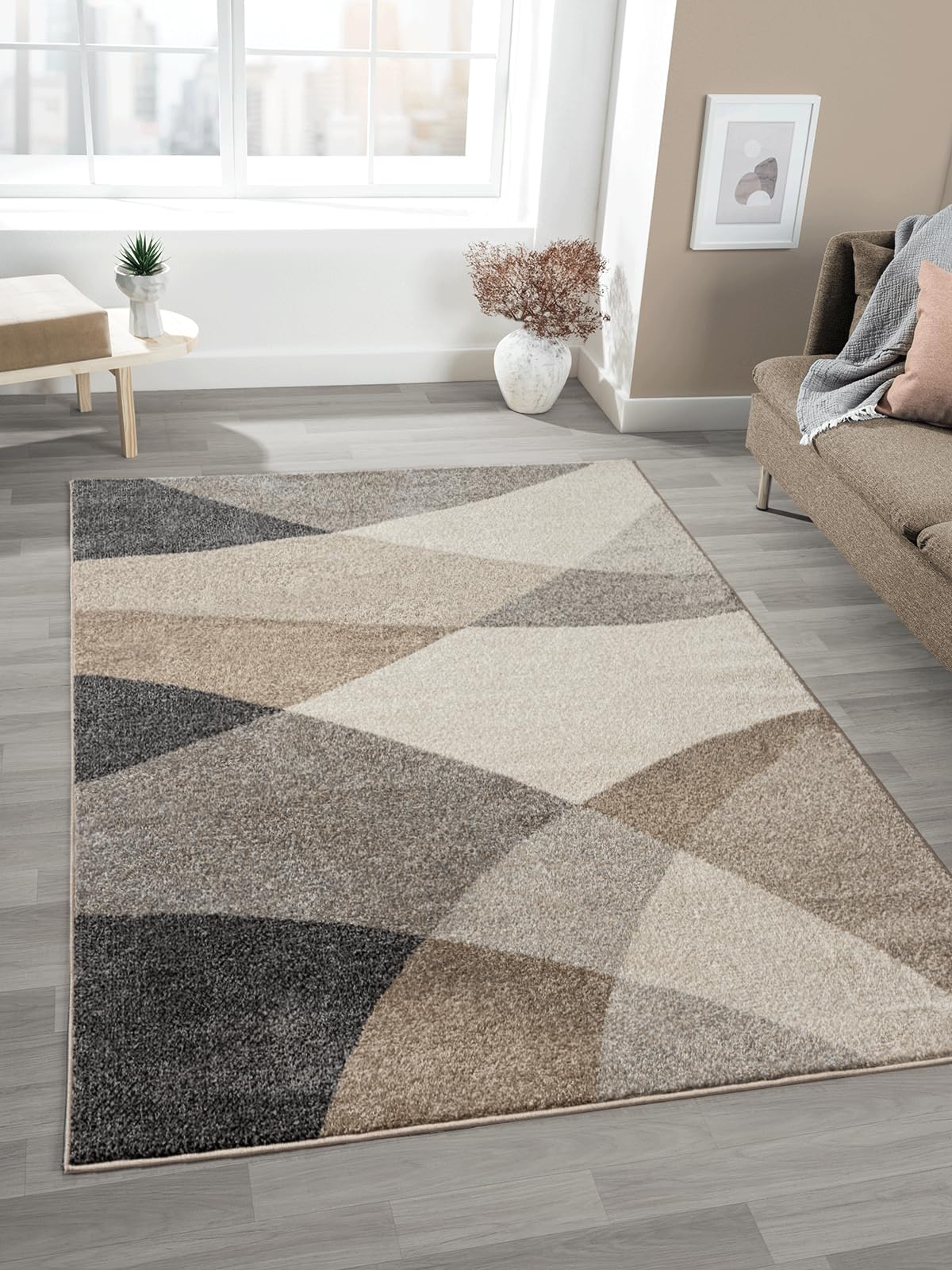Mia's Teppiche Mosaix - Alfombra Moderna de Pelo Corto para salón y Dormitorio, con Corte de Contorno, diseño geométrico a Cuadros, Color Beige, 80 x 140 cm