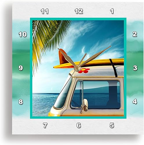 3dRose dpp_99540_3 Reloj de pared vintage con tabla de surf, 15 x 15 pulgadas