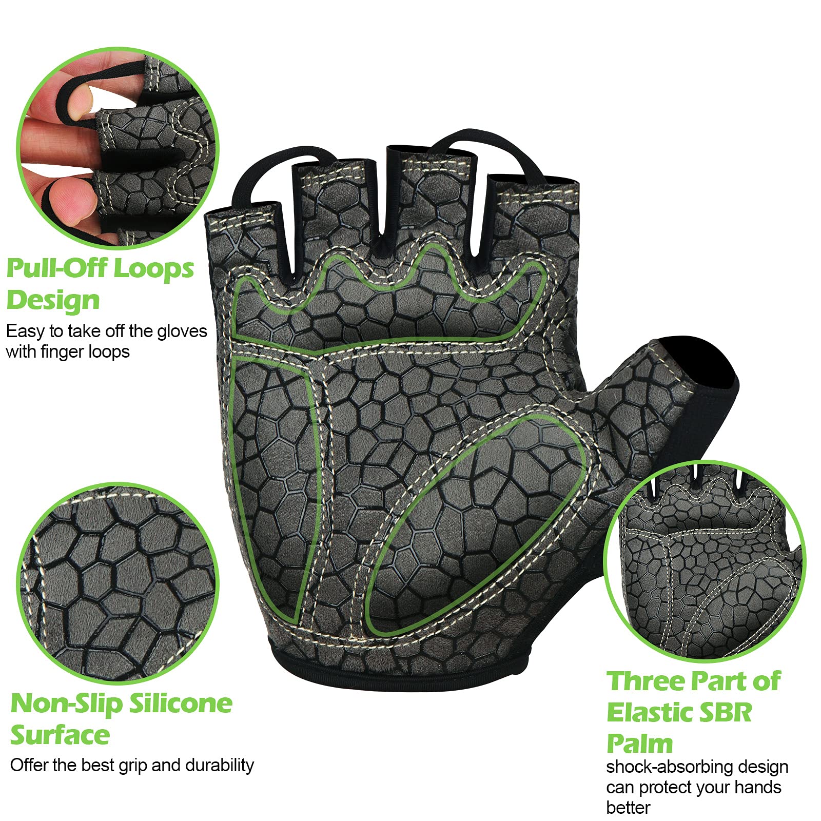 Grebarley Guanti MTB,Guanti da Ciclismo, Mezze Dita Guanti Ciclismo Estivi Uomo Donna, Traspirante/Antiurto/Confortevole/Antiscivolo Adatto per gli sport all'aperto