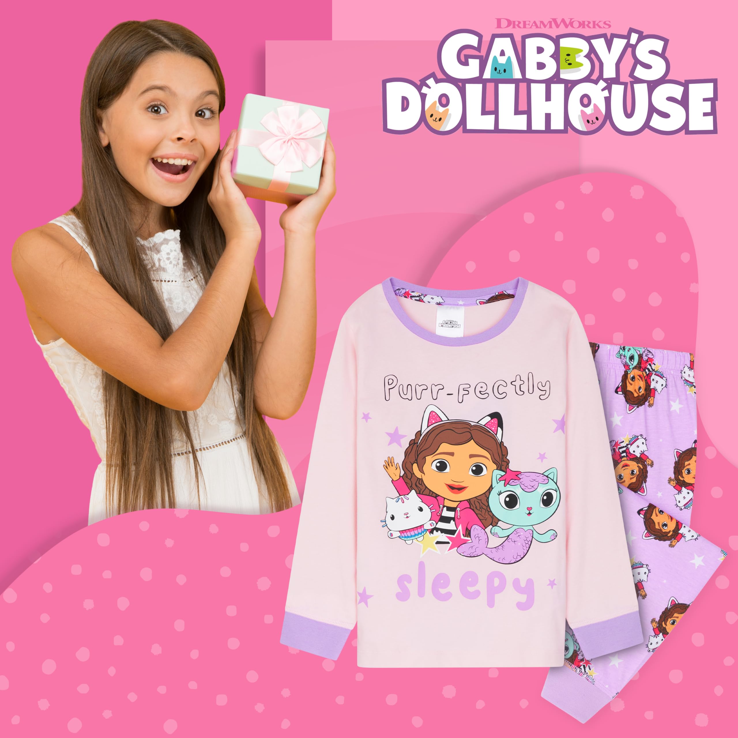 Gabby’s Dollhouse Pigiama Bambina, 2 Pz Abbigliamento da Notte - Regalo Ragazza (Rose, 6-7 Anni)