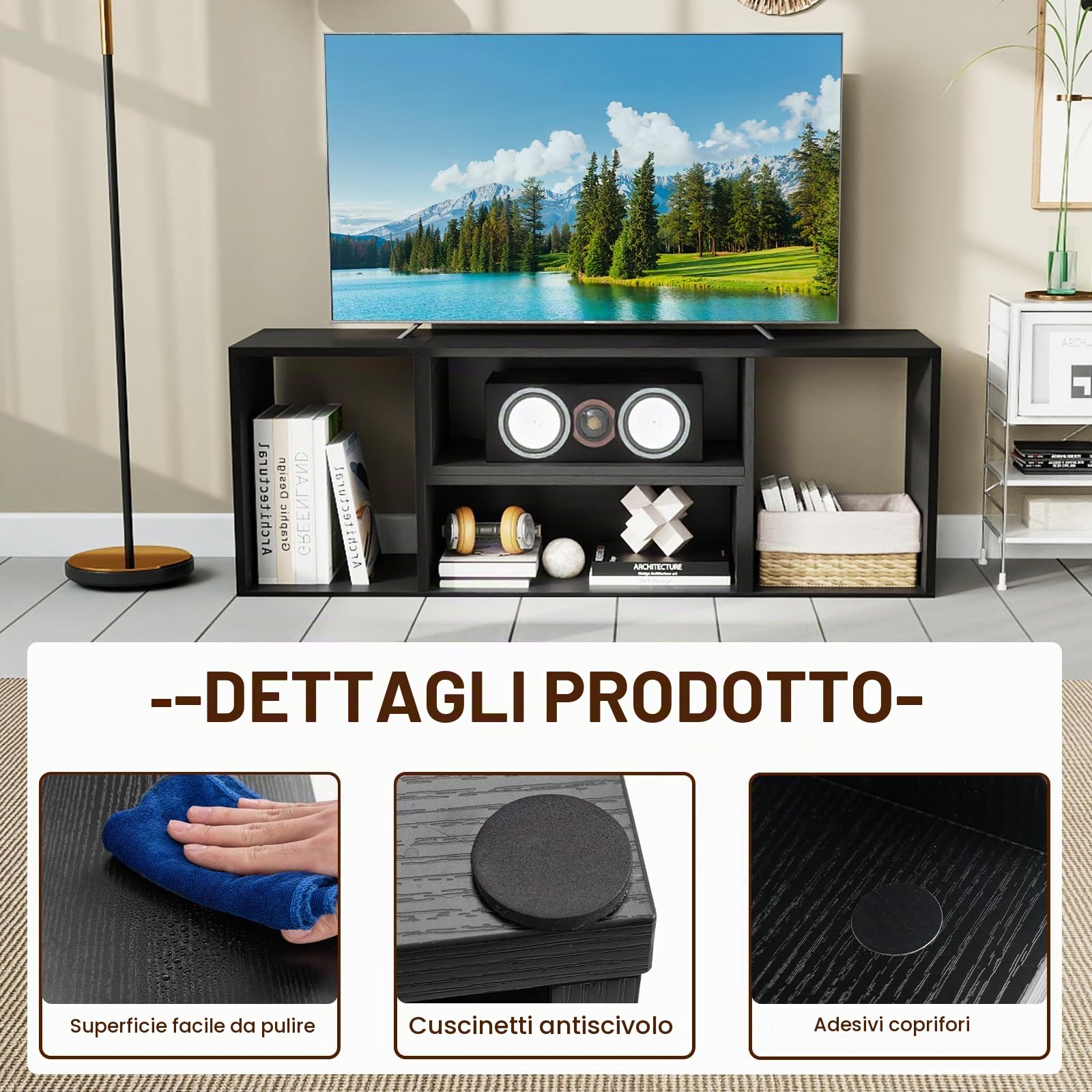 GIANTEX Mobile per TV, combinabile, in legno, 2 pezzi, per TV fino a 60 pollici, scaffale angolare multifunzionale, colore nero