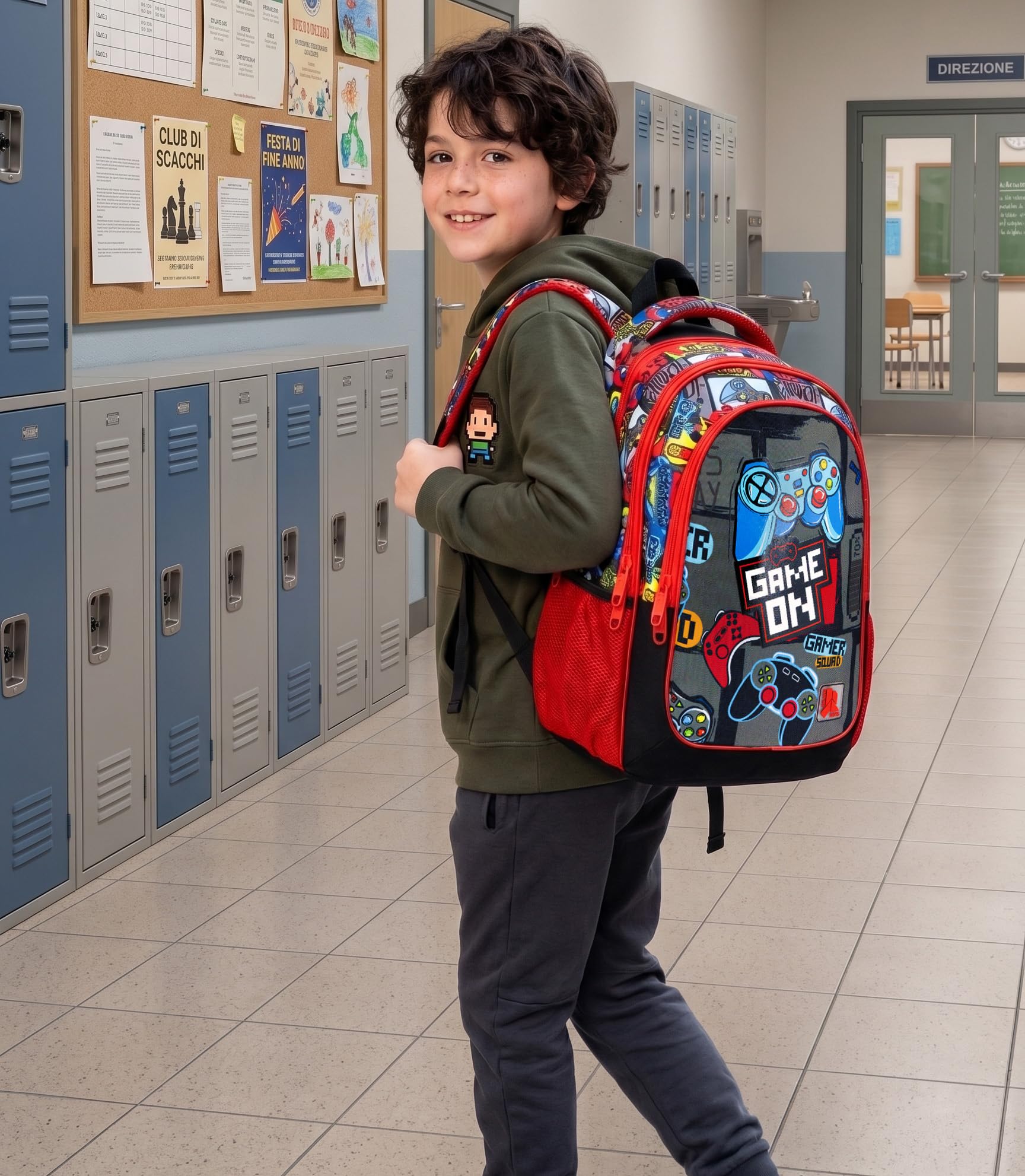 Pack Escolar 5 Piezas Niño - Mochila Ergonómica Primaria (6-12 Años), Estuche 3 Cremalleras Lleno, Agenda, Botella Térmica y Estuche Tubular - Set Regalo Vuelta al Cole (Gamer Squad)