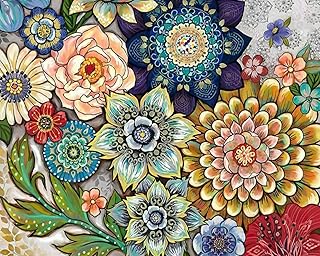 TISHIRON Painting by Numbers for Adults - Mandala Paint by Numbers Kits Flowers Adult Paint by Numbers Blooming Mandala Oil Painting by Numbers DIY Paint by Numbers Kit, 16x20 Inches(Frameless)