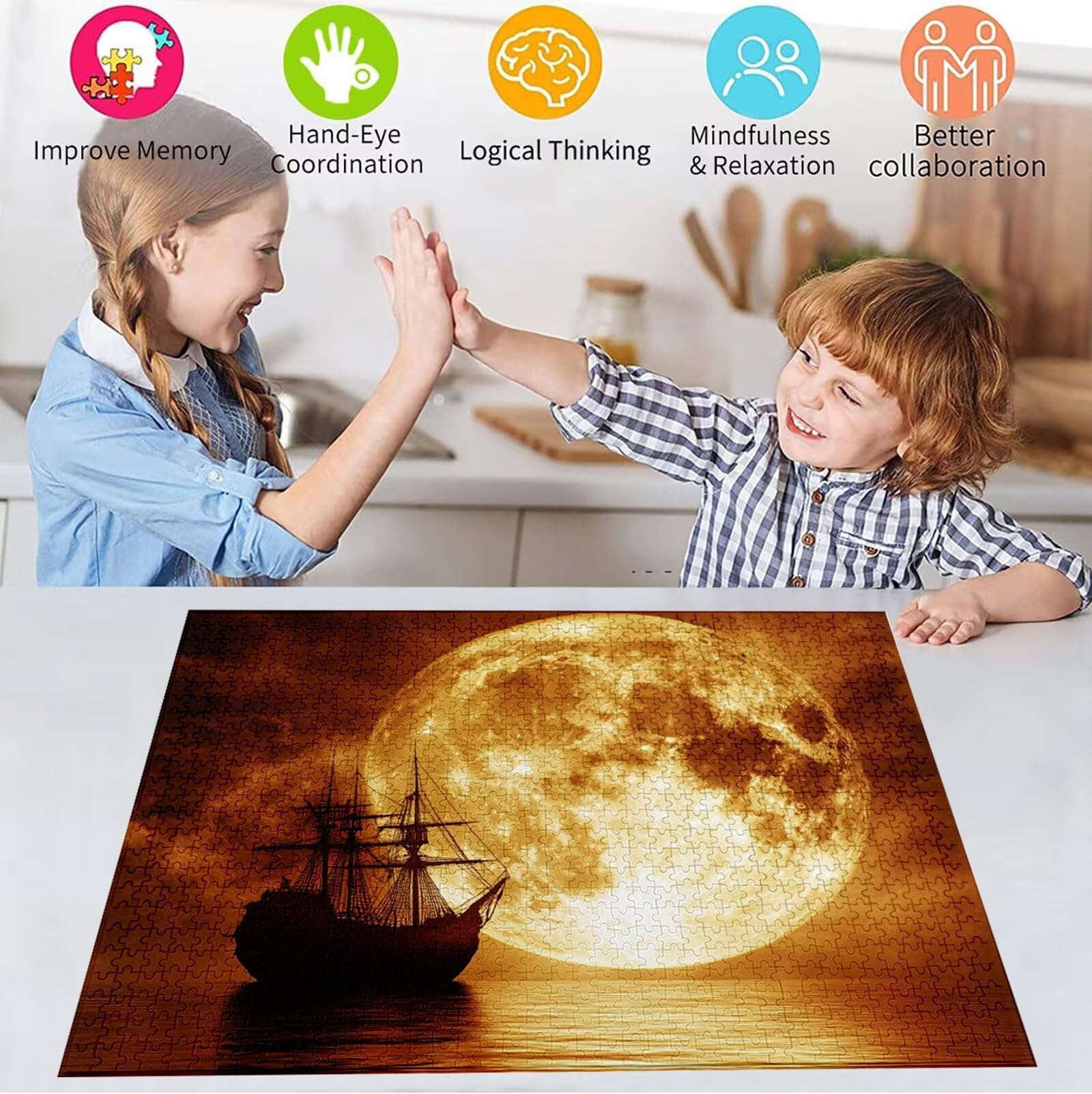 Puzzle 5000 Pezzi, 3 4 5 Anni Puzzle Luna 6 7 8 Anni Giochi Educativi Sostenibili Con Motivi Per Adulti Da Gioco in Legno Di Alta Qualità Jigsaw Barca per Gioco Familiare, 2026 Regalo Natale H-6371