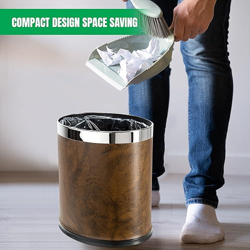 Miniatura 7 de Brelso Bote de basura 'Invisi-Overlap' de cuero sintético con parte superior abierta, pequeña papelera de oficina, decoración moderna del hogar,