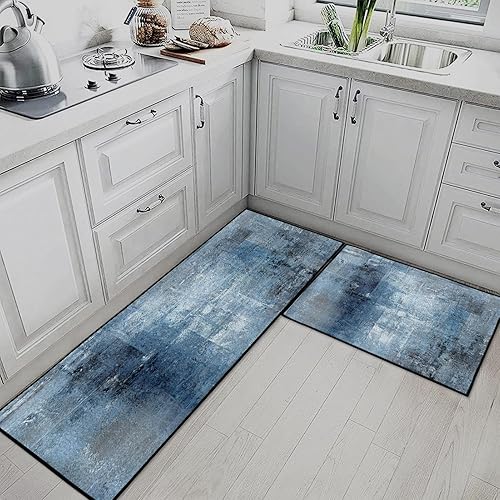 Miniatura 3 de Juego de 2 alfombras y tapetes de cocina antideslizantes y lavables, modernos para piso, pintura contemporánea, decoración abstracta de cocina