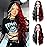 WECAN Black Red Gray Wig 28 Inches Long Black Red Wavy Wigs For Women Synthetic Hair Replacement Wigs Halloween Cosplay Daily Party Heat-Resistant Fiber Wig black/red/gray