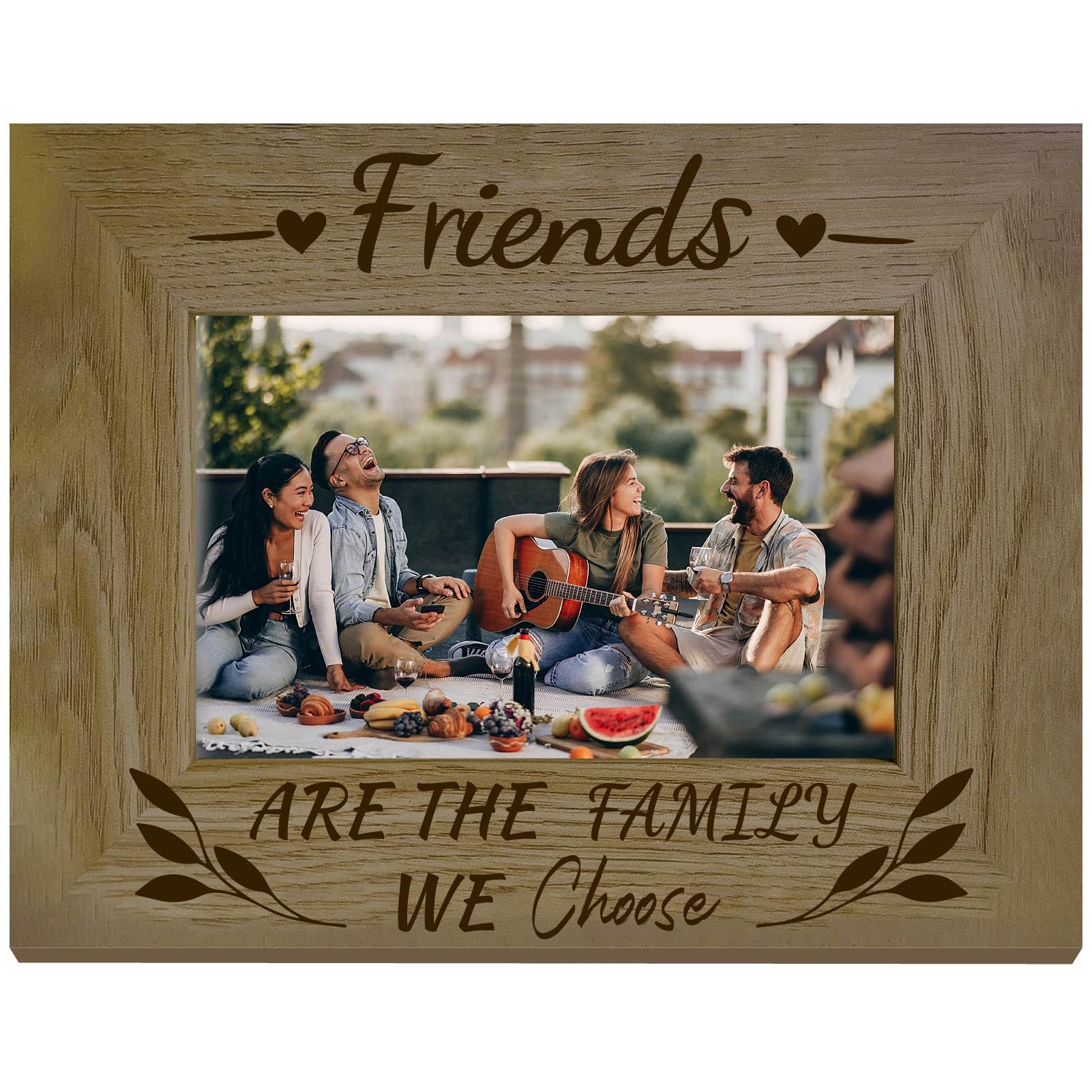 CREATCABIN Friends Picture Frame Wood Photo Frame Holds Display Pictures 4x6 Wall Mounting Brown Printing Poster Frame Stand for Gallery Tabletop Memorial Gift 6x8Inch-Friends Are the Family We Choose