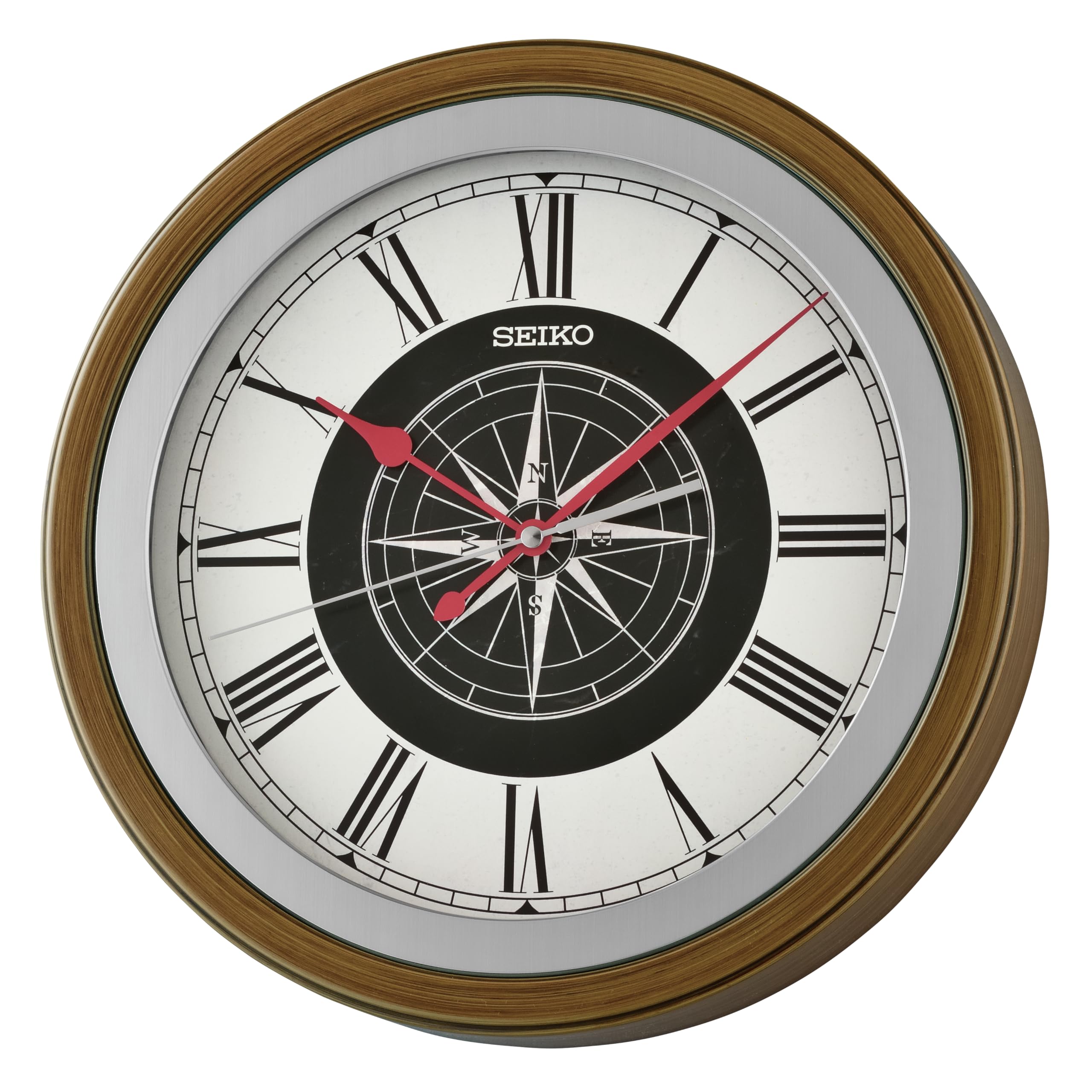 Horloge murale Seiko QXA844B en bois brun pour salon et bureau