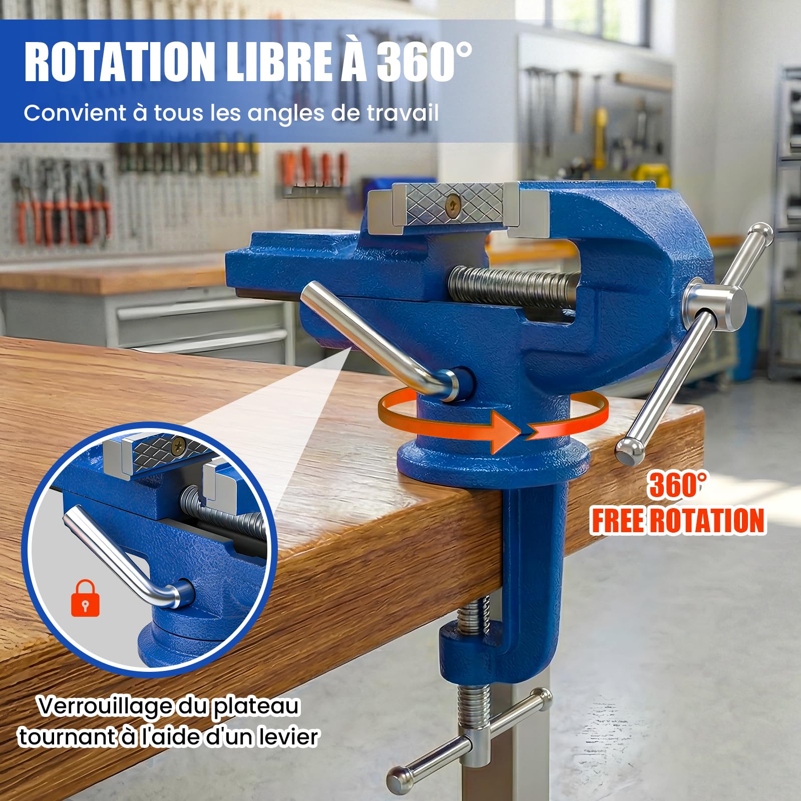 HYCHIKA Etau d'établi 80 mm，Etau de Table Pivotant à 360°, Etaux d Atelier Mini Etau Vice Convient pour le Meulage, le Perçage, le Polissage et les Opérations Manuelles à Petite échelle