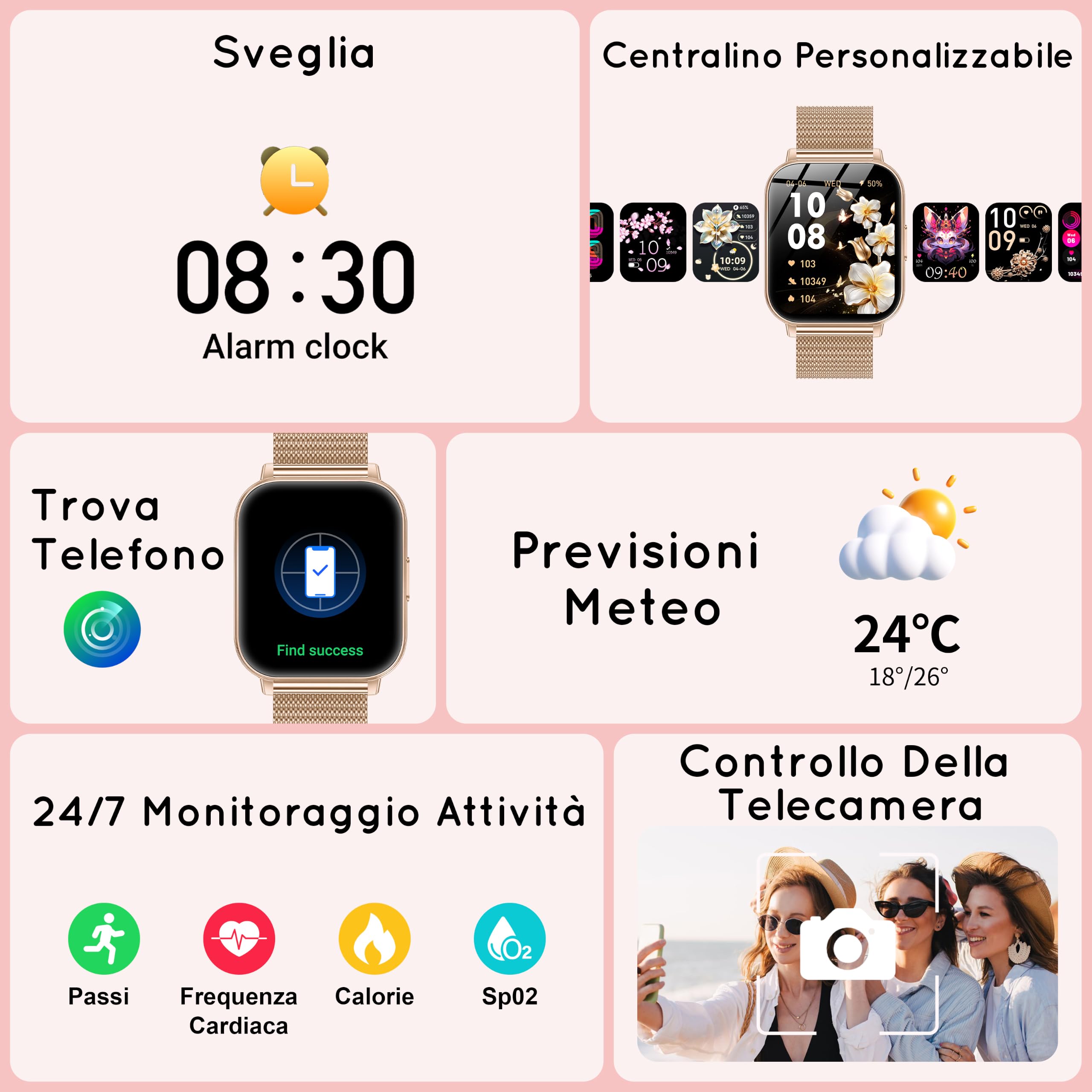 Smartwatch Damen, 1,85" Orologio 30+ Giorni di Autonomia Effettua/Risposta Chiamate con Frequenza/SpO2/Sonno 120+ Sportive Fitness Tracker Smart Watch per iOS Android, Roségold/1000mAh