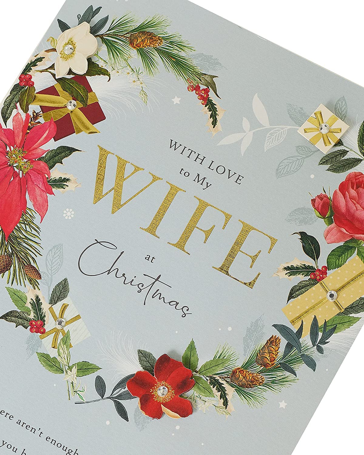 UK Greetings Christmas Card for Wife - Festive Heart Design, gold, 210x275mm - Image 3