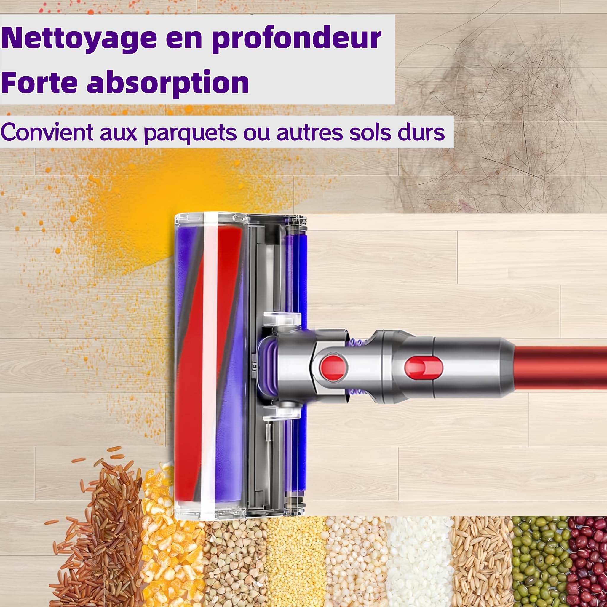 Brosse à Rouleau Souple pour Aspirateur Dyson V7 V8 V10 V11 V15, Tête de Nettoyeur Motorisée de Remplacement pour Sols Durs Parquet, Accessoire Embout Brosse SV10 SV11 SV12 SV14 SV15