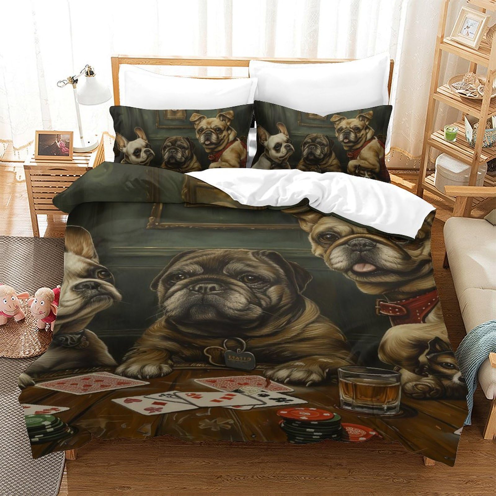 Housse de couette douce Bouledogue Français 140x200 cm fermeture éclair
