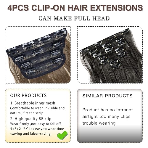 Miniatura 5 de 4 extensiones de cabello sintético suave y natural para mujer, rubio miel, mezcla de castaño castaño, extensiones para mujer (rubio miel mezclado