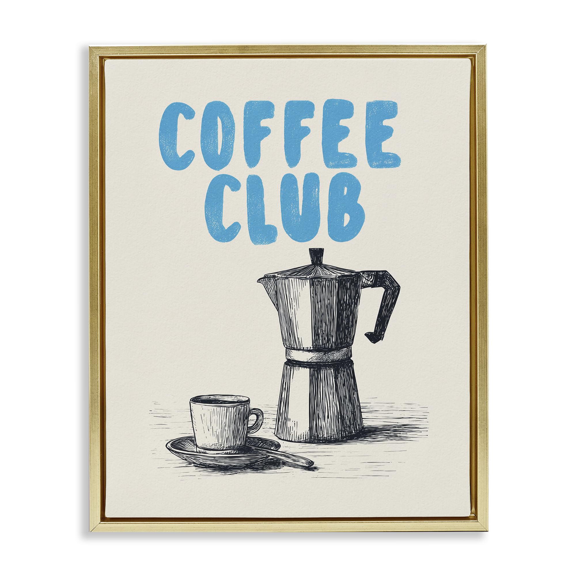 Stupell Industries Metallic Gold (Matte) 'Coffee Club Retro Drawing', Floating Frame Canvas Art, Gold, 25 X 31 Inches, Easy To Hang And Sturdy, Made In Usa, By Andreas Magnusson