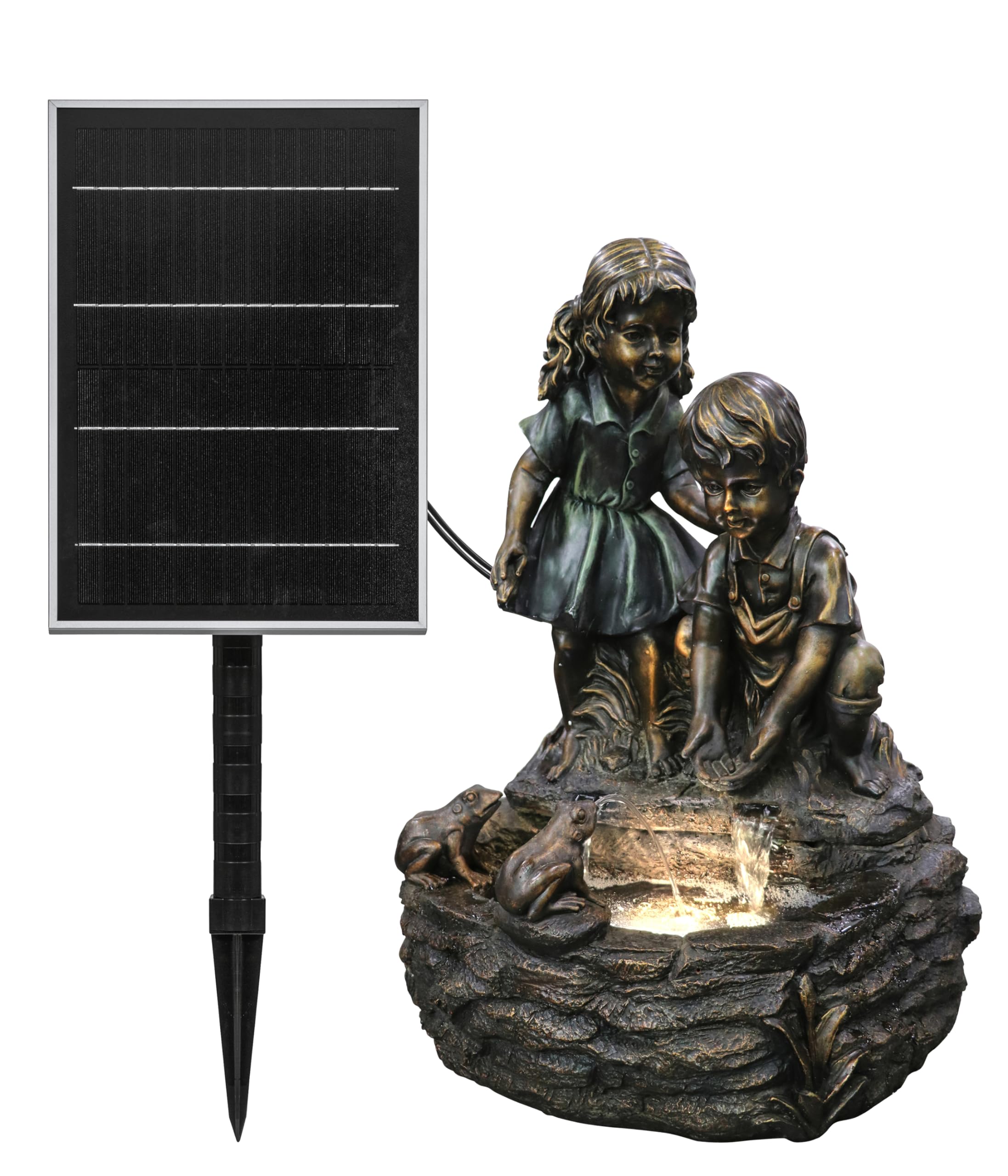 Dehner Gartenbrunnen Amici, Solarbrunnen frostbeständig, Brunnen für Außen, mit LED Beleuchtung, ca. 66 x 48 x 39 cm, Polyresin, Bronze