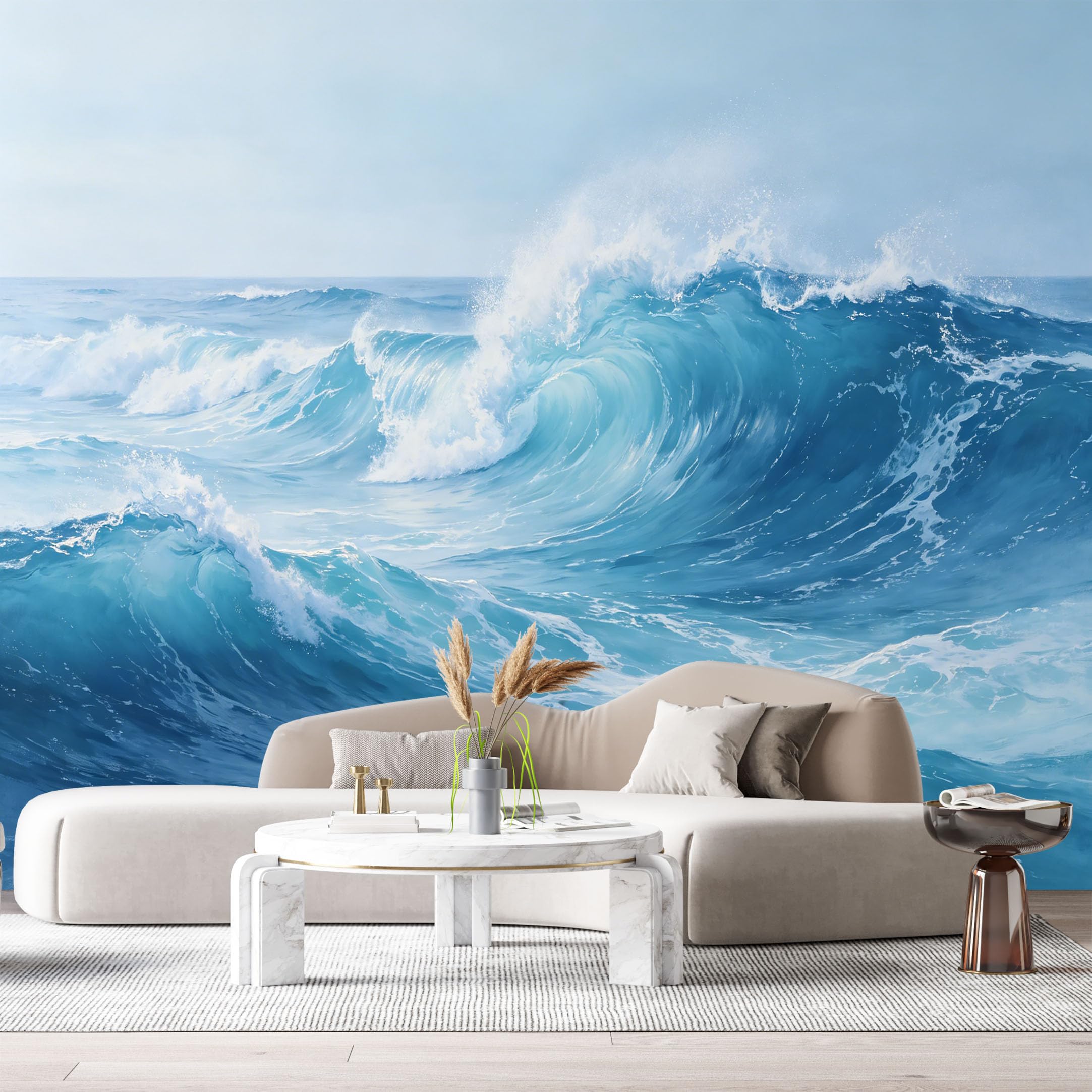 Custom Size Wall Murals Ocean Waves Marine Watercolor Blue Sea Surf SelfAdhesive Wall Fabric Removable Large Wallpaper for Photo Living Room