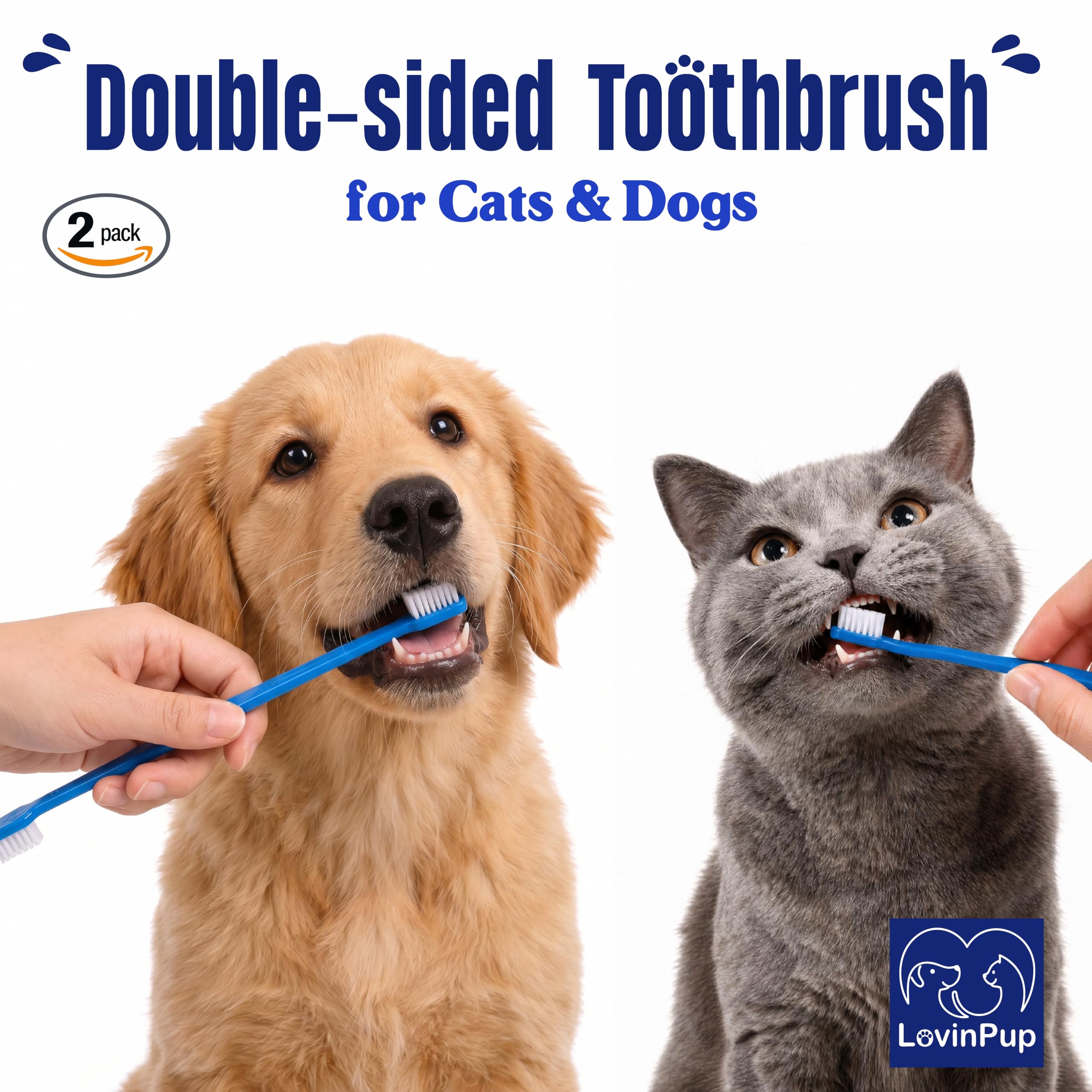 Juego de cepillo de dientes profesional para perros y gatos de doble cara para dientes grandes y pequeños