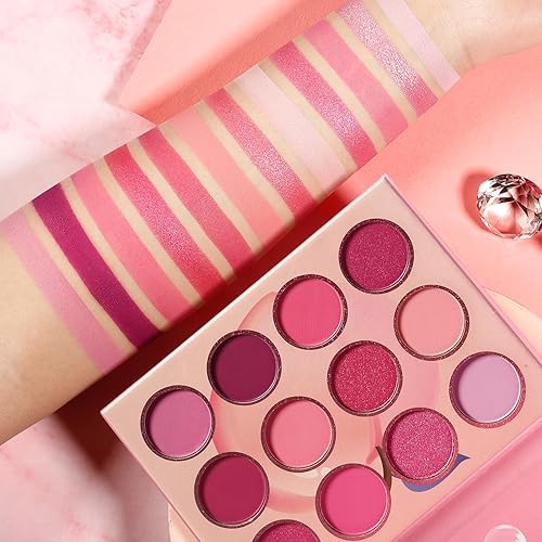 Miniatura 6 de Paleta de sombra de ojos rosa, 12 colores melocotón, mate y brillante, altamente pigmentada, rosa, mini paleta de sombra de ojos, cálida y natural,