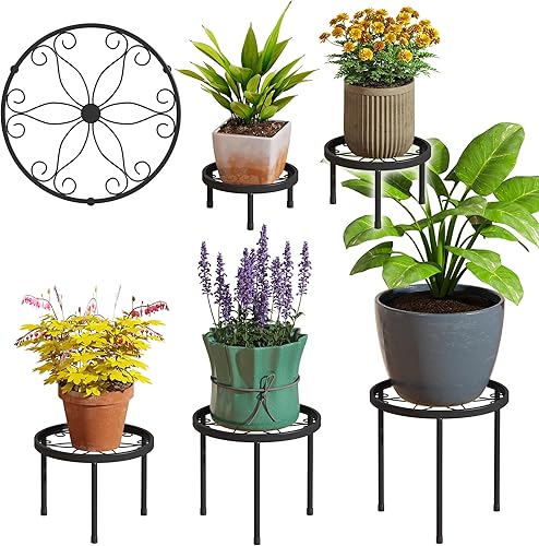 Miniatura 1 de Soporte para plantas para interiores y exteriores, paquete de 5 soportes de metal resistente, múltiples plantas, soporte de hierro antioxidante,