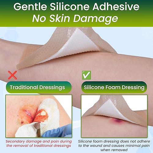 Miniatura 4 de Apósito de espuma de silicona de 4 x 4 pulgadas con borde, vendajes de silicona adhesivos de alta absorción, almohadillas impermeables para el