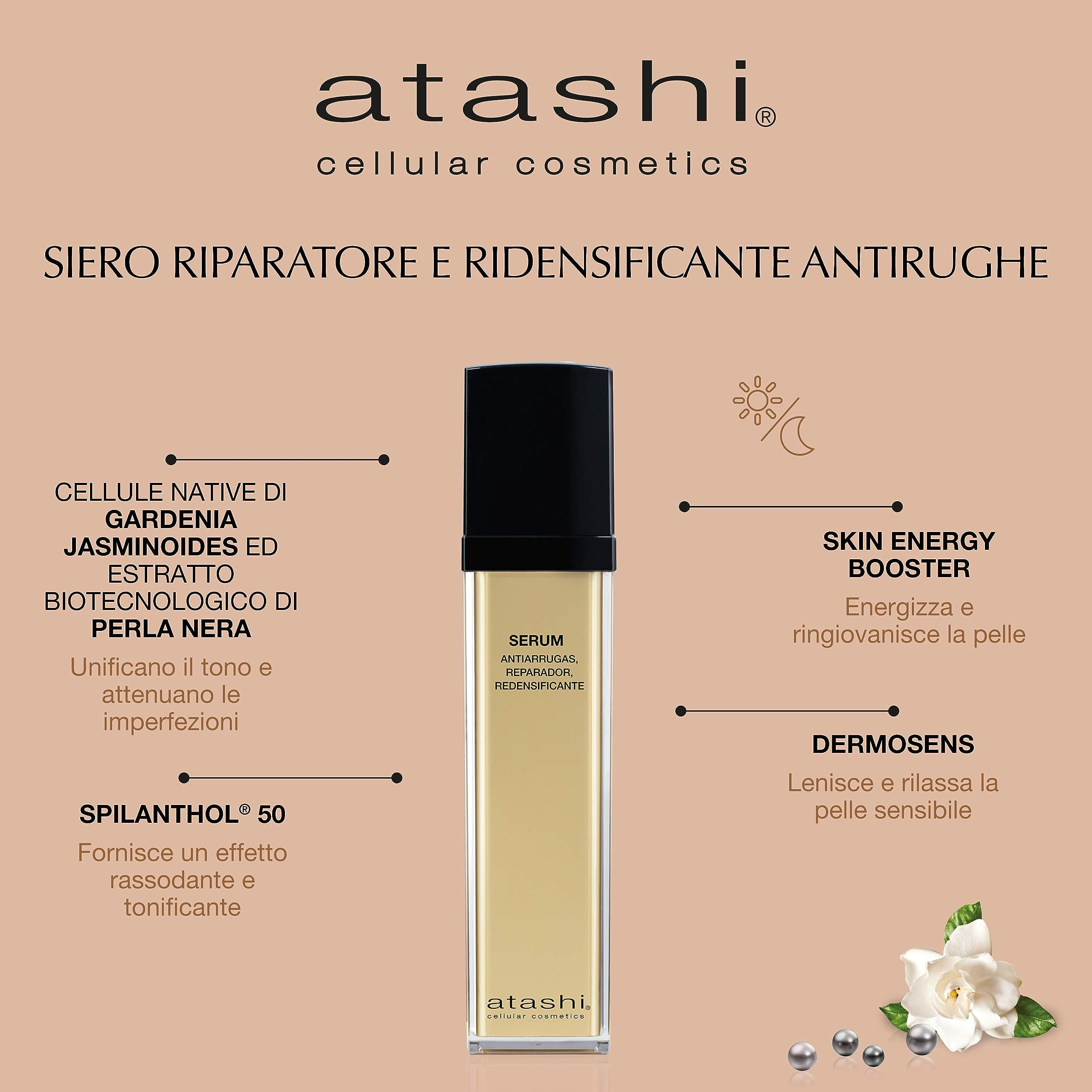 Atashi | Rituale riparatore antietà | siero ridensificante antirughe + contorno occhi antirughe + Gua Sha Spoon | 50ml + 15ml