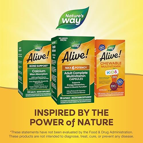 Miniatura 7 de Nature's Way Alive! Max6 Potency Multivitamínico, nutrición de todo el cuerpo, vitaminas B de alta potencia, 90 cápsulas