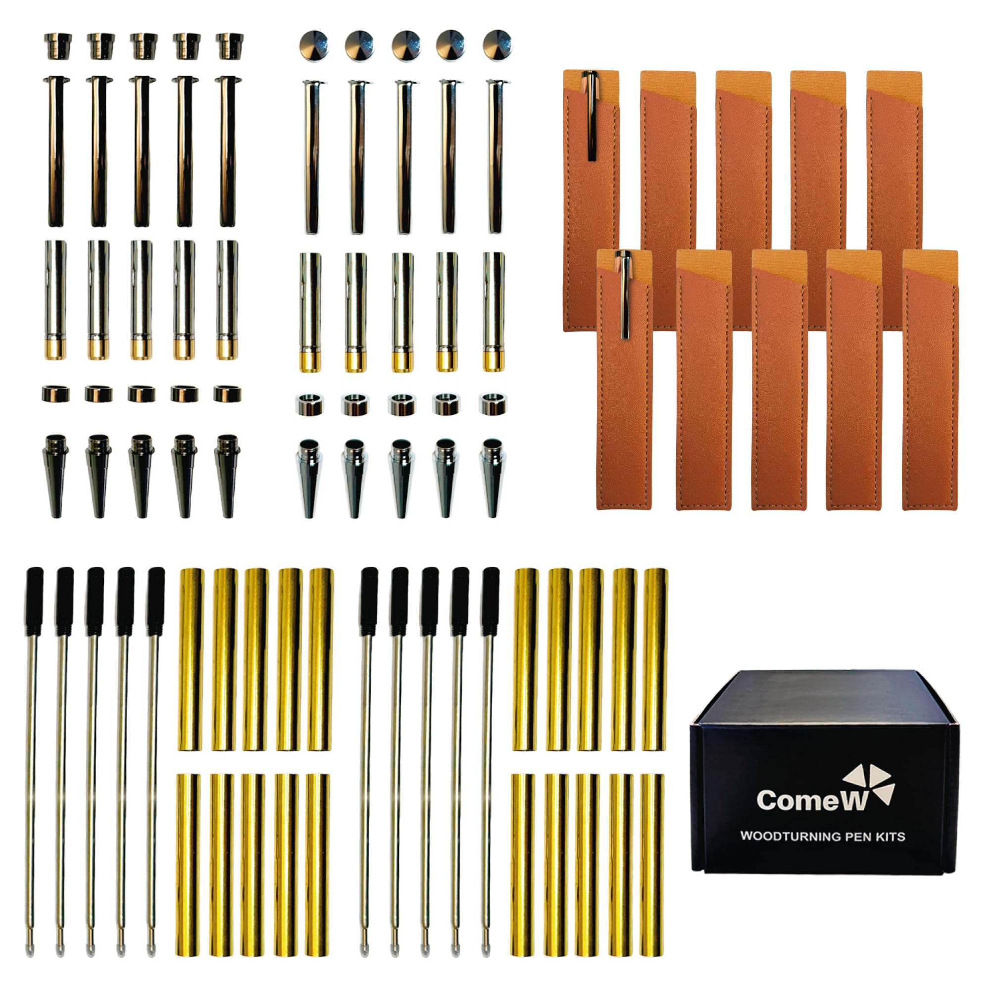 Pen Kits for Woodturning Slimline Kit 10 Pack Titanium - Silver Black Ink Plus 10 Pen Covers Lathe Making Supplies Wood Blanks Turning Kit Twist Craft Durable Hardware Perfect for Woodturning Projects