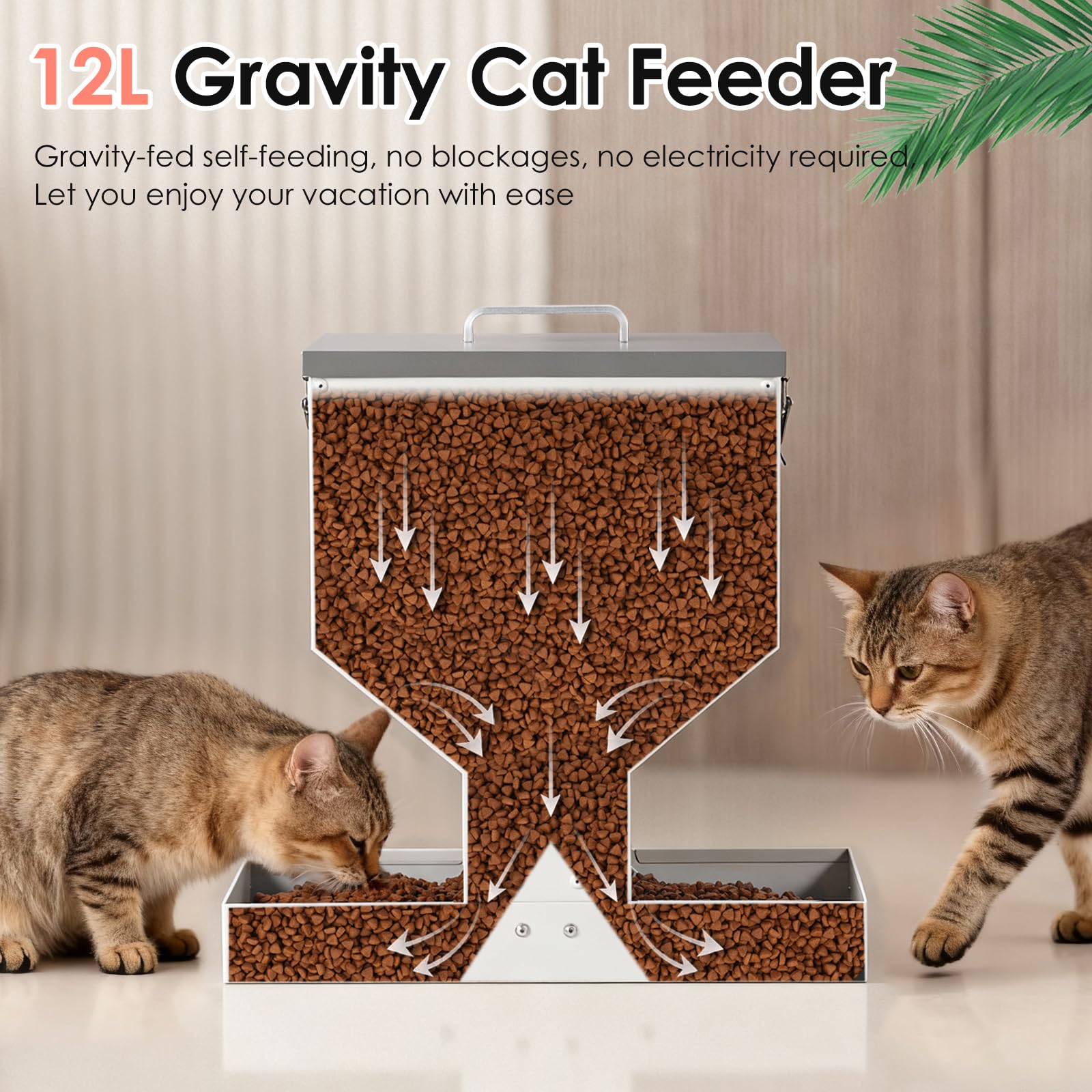 Automatic Cat Feeder 2 Cats - 12L Gravity Dual Cat Feeder Outdoor Pet Feeding Station Auto Dry Food Dispenser for Pet Cat Dogs - image 4