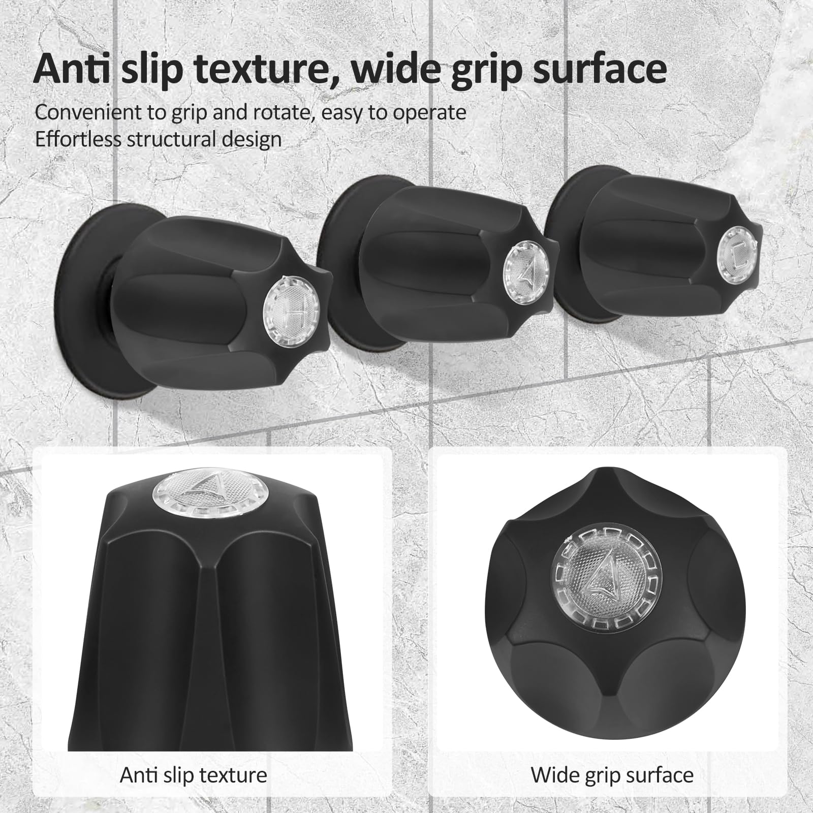 3PCS Bathtub Faucet Knob Matte Black Shower Knobs Bathtub Faucet Handle Include Hot Cold and Diverter for Bathroom (Black) — view 6