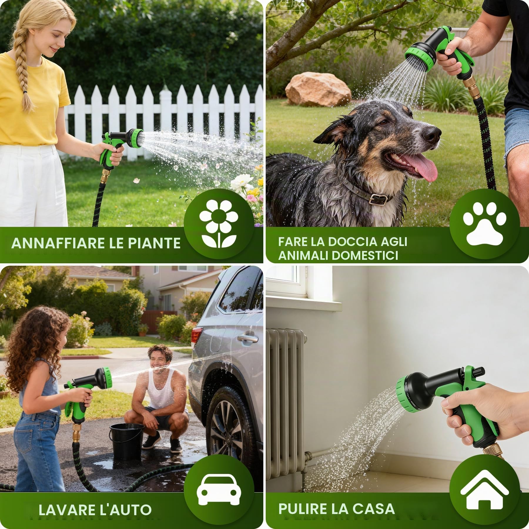 Tubo Acqua Giardino Estensibile 30m, Pistola Acqua a 10 Modalità di Spruzzo, Tubo Flessibile Antigroviglio con con Adattatori 1/2" e 3/4", per Autolavaggio, Giardino, Prato, Bagni Animali