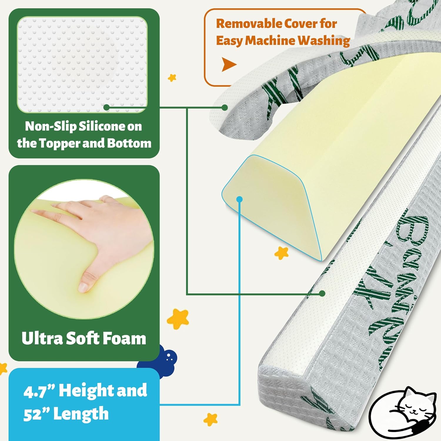 Baby Bed Bumpers for Toddlers, Foam Bed Guard Rail for Kids Bed Twin Full Queen King Size Bed, 2 Pack