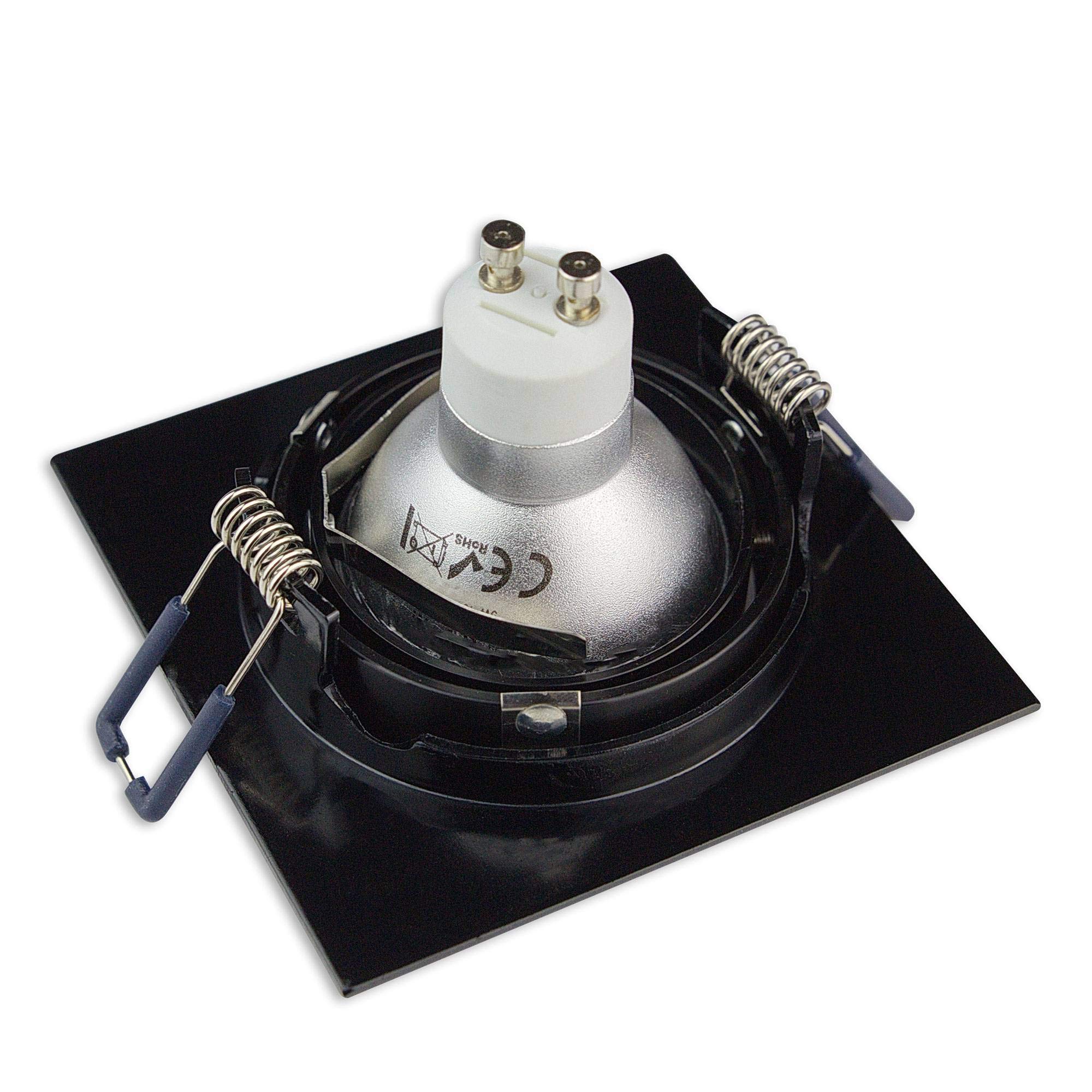 6x LED Einbaustrahler Set Schwarz eckig 3 Watt warmweiß 230V GU10 - Einbauleuchte schwenkbar aus Aluminium - 75-85mm Bohrloch 92x92mm Einbau-Spot Decken-Strahler