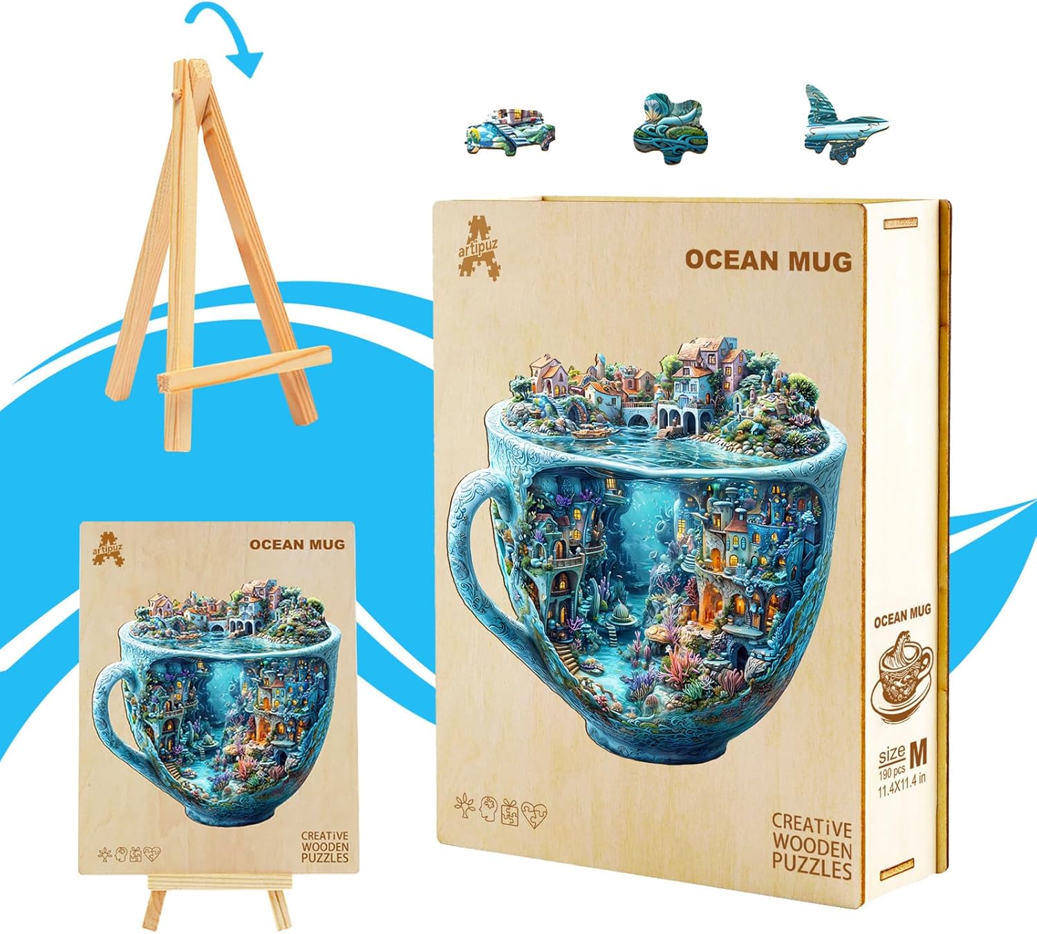 Wooden Puzzles for Adults - Ocean Mug Wooden Puzzle, Unique Shape Wood Jigsaw Puzzle for Adults, Wood Puzzles Adult, Gifts for Friends and Family, Wall Art Home Decor (425pcs 17.3 * 17.3in XL)