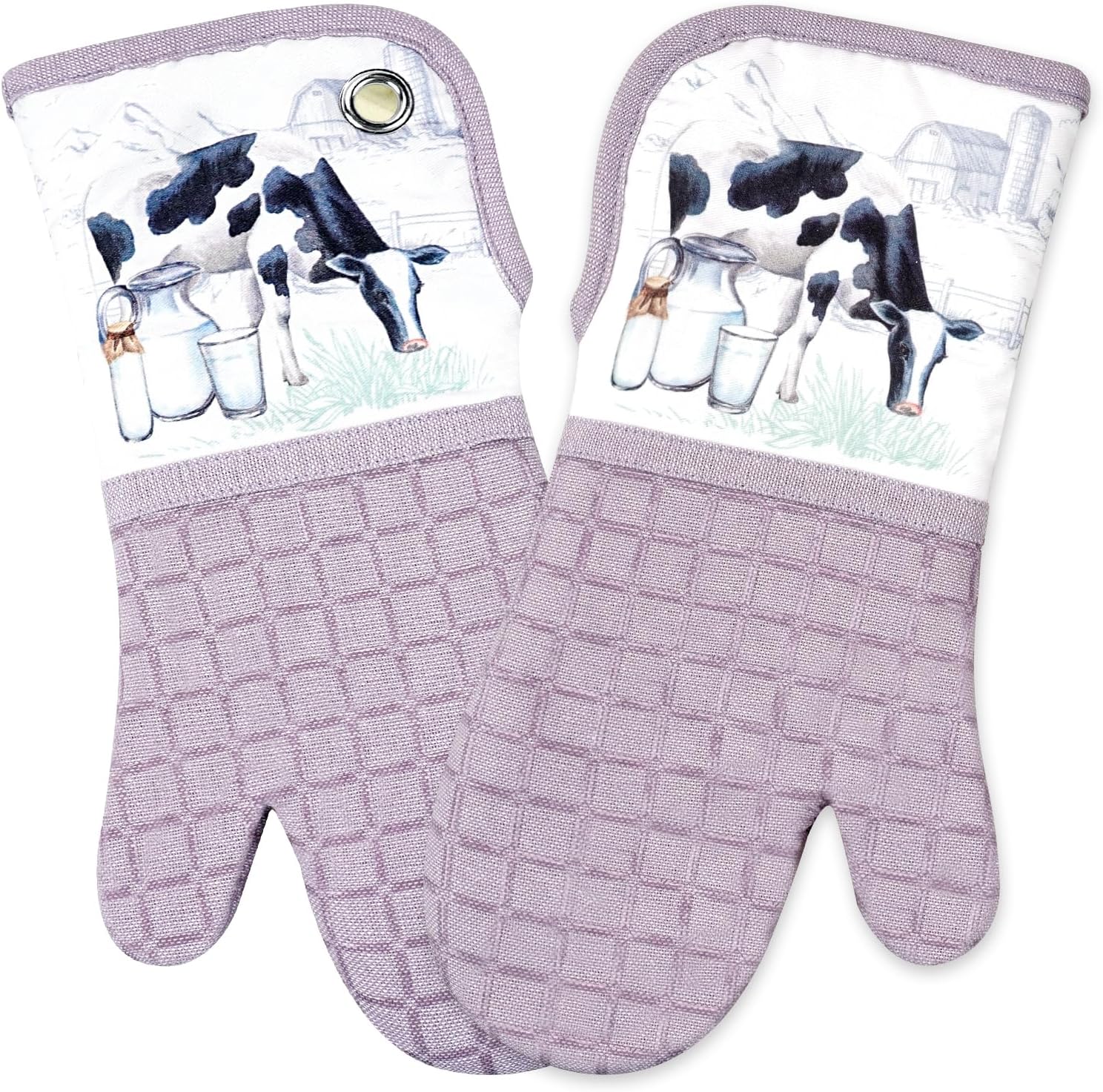 Silicone Printing Oven Mitts Heat Resistant to 500 Degree,Yarm-Dyed Oven Gloves with Animal Design Non-Slip for Kitchen Cooking Barbecue Baking and Machine Washable. (Purple Oven Mitts)