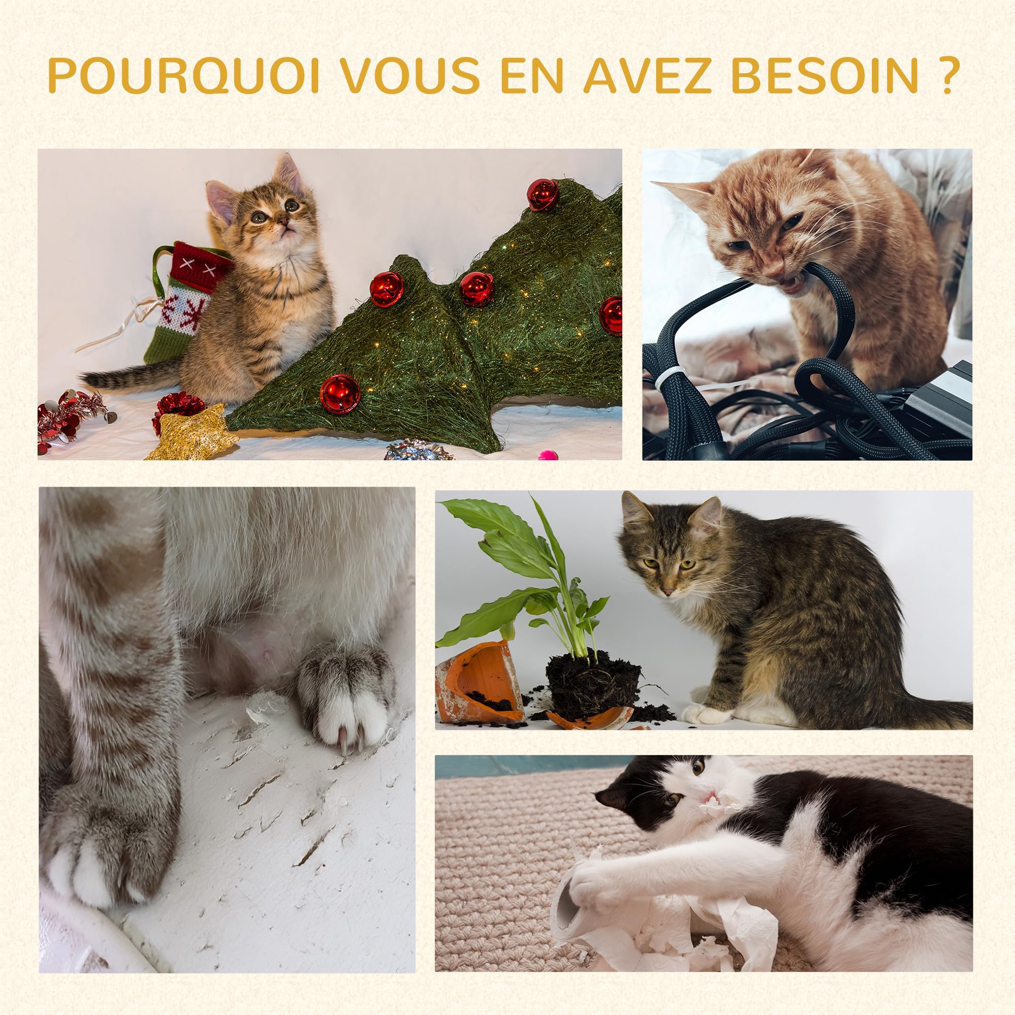 PawHut Arbre à Chat Poteau à griffer Fixation Plafond Hauteur réglable 37 x 21 x 202-242 cm 4 Niveaux - Gazon et Feuilles artificiels Vert