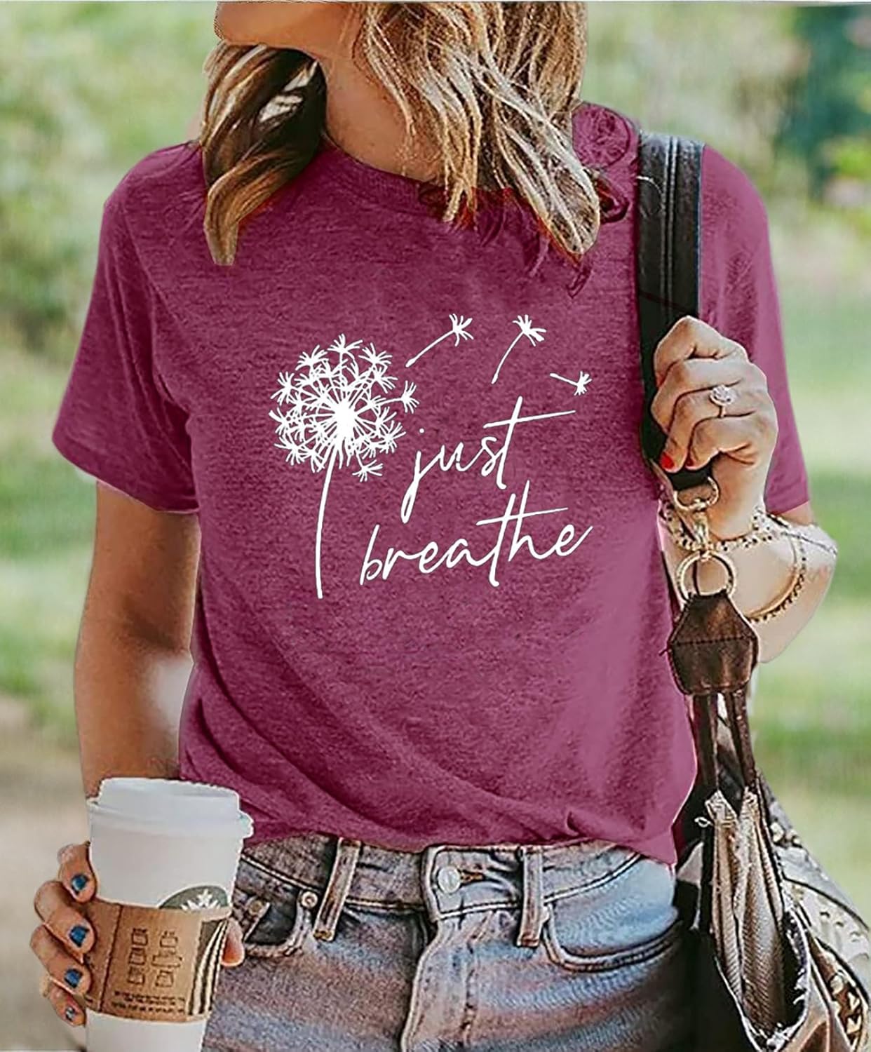 Just Breathe Dandelion T-Shirt for Women Dandelion Graphic Tees Short Sleeve Christian Shirts Tops - Image 4