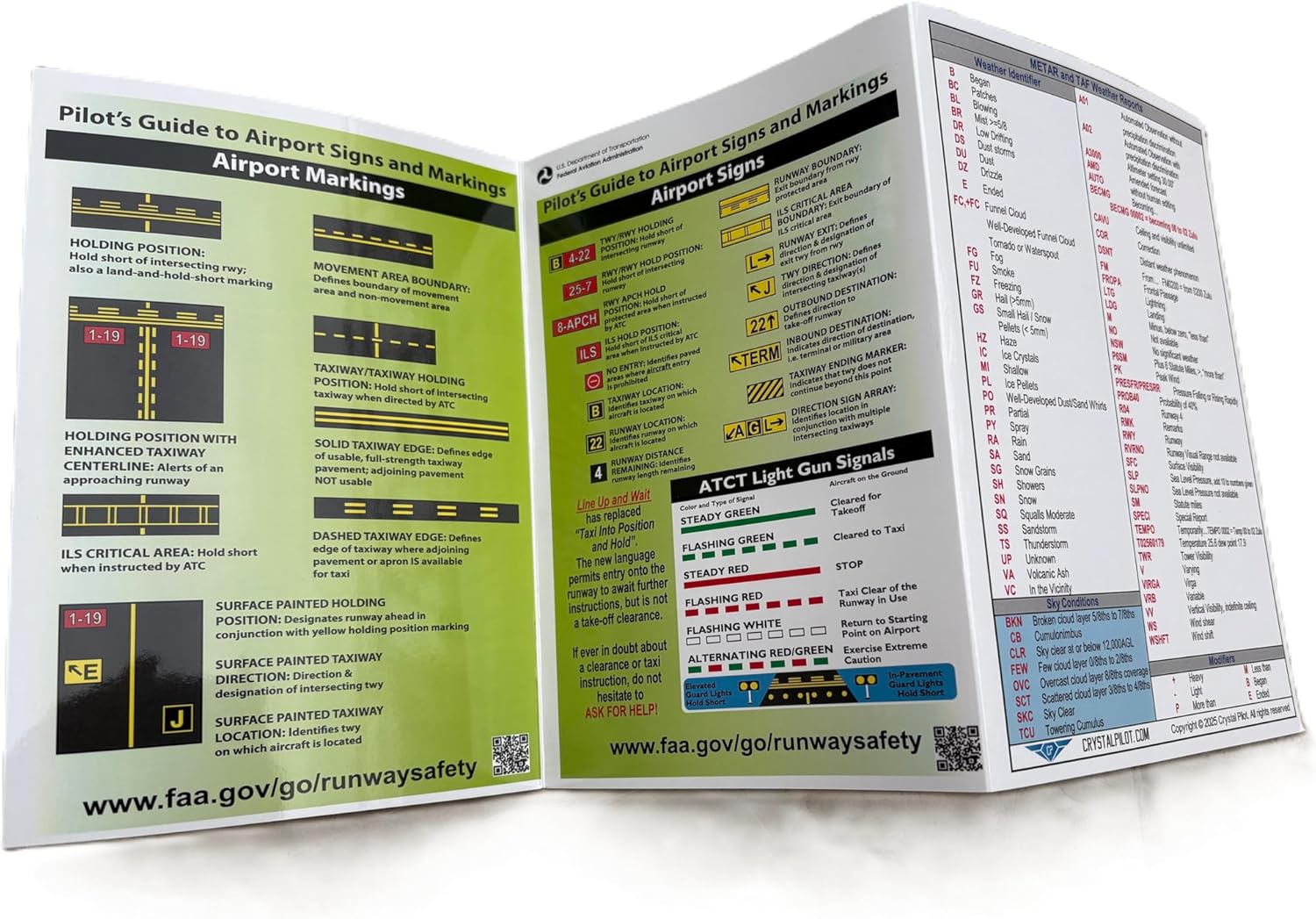Crystal Pilot Student Pilot Quick Ref. Guide/Cheat Sheet with Memory Aids for VFR Regs, Airport Markings/Signs, METAR Codes, VFR Acronyms and Radio Calls