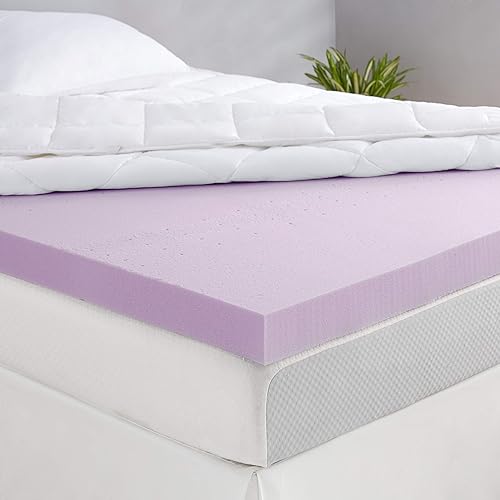 Amazon Basics Lavender Scent-Infused Memory Foam Bed Mattress Topper - Ventilated, CertiPUR-US Certified, 3 Inch, King